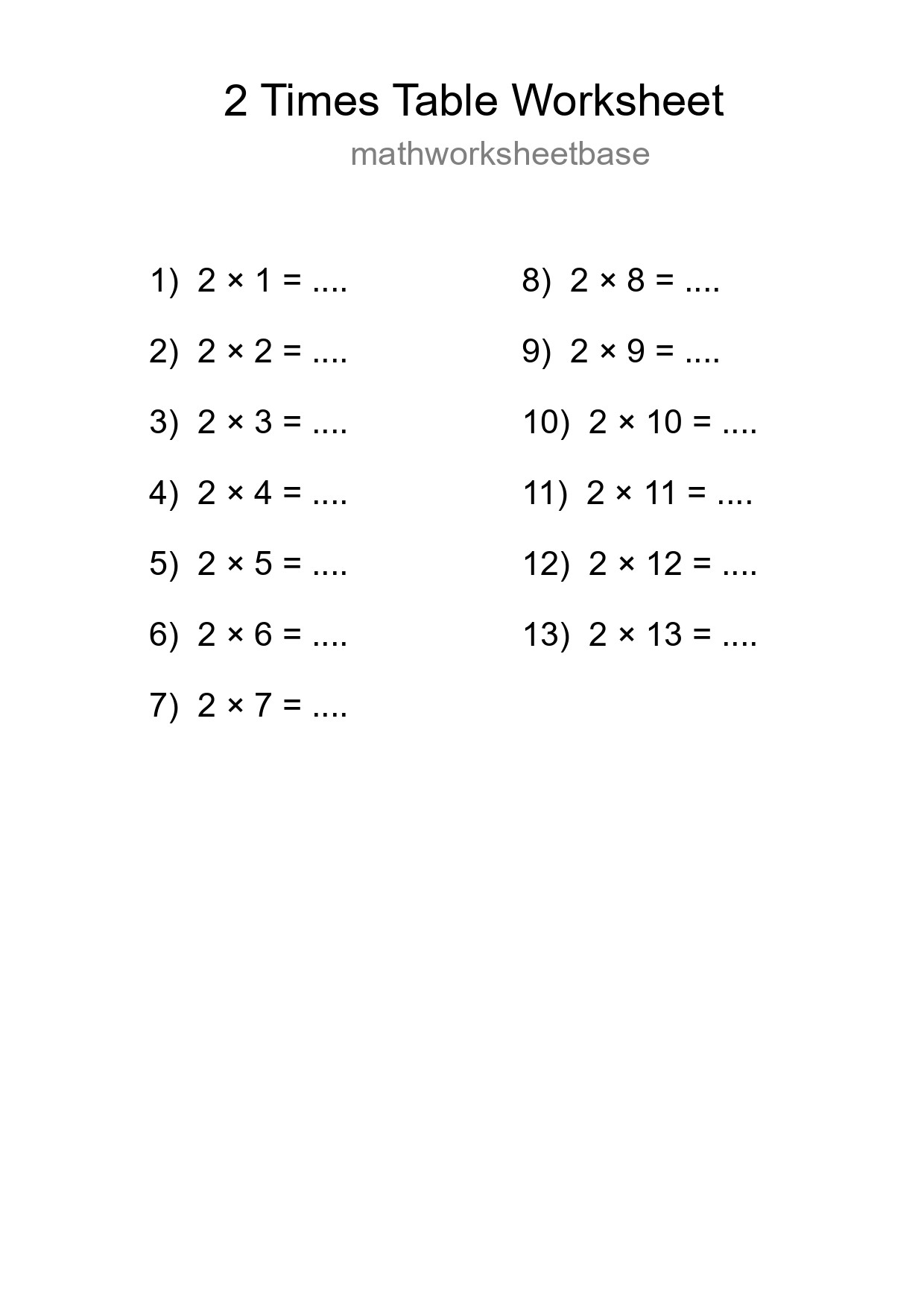 2 Times Table Worksheet For Grade 2 - Part 219