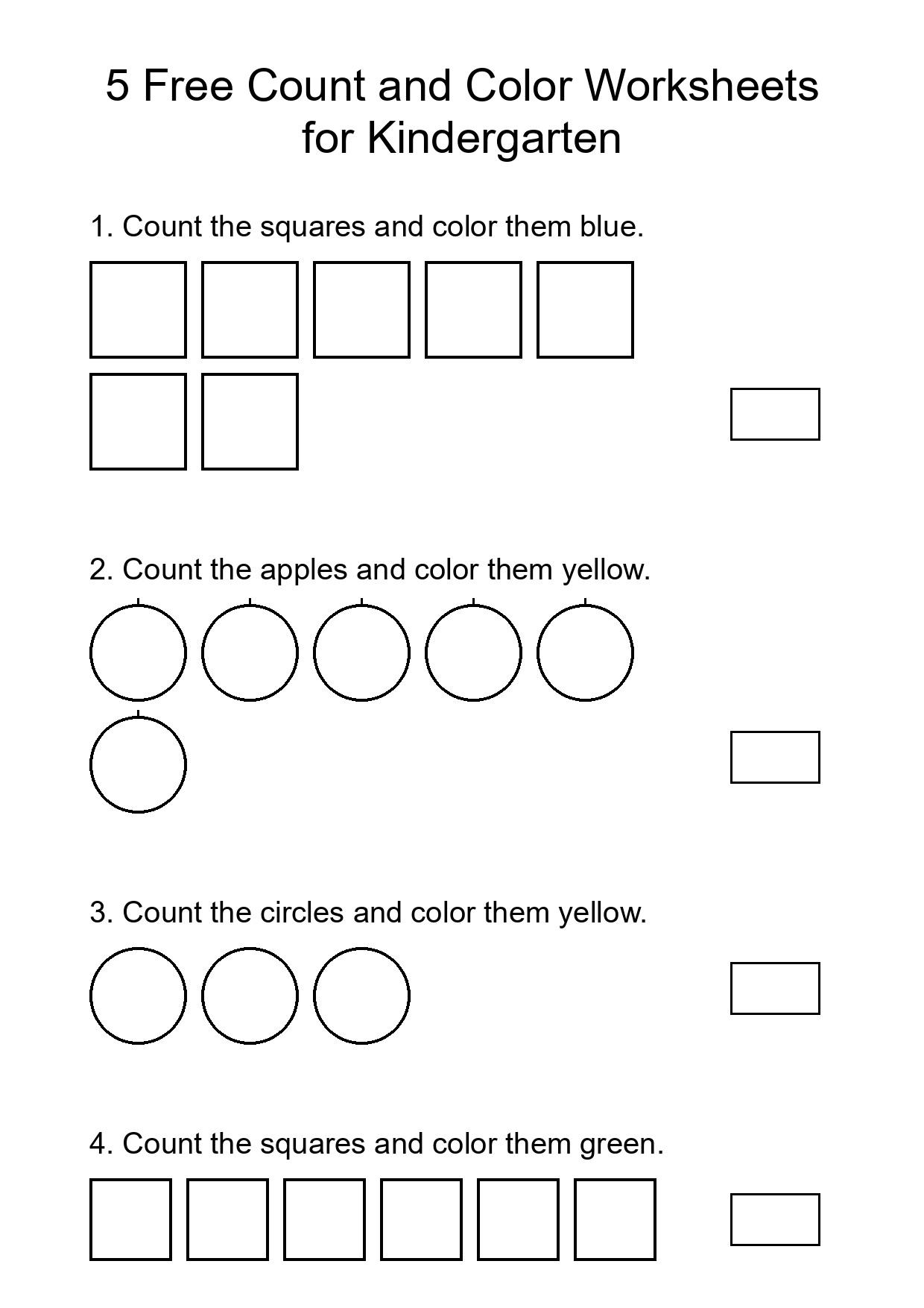 5 Free Count and Color Worksheets for Kindergarten