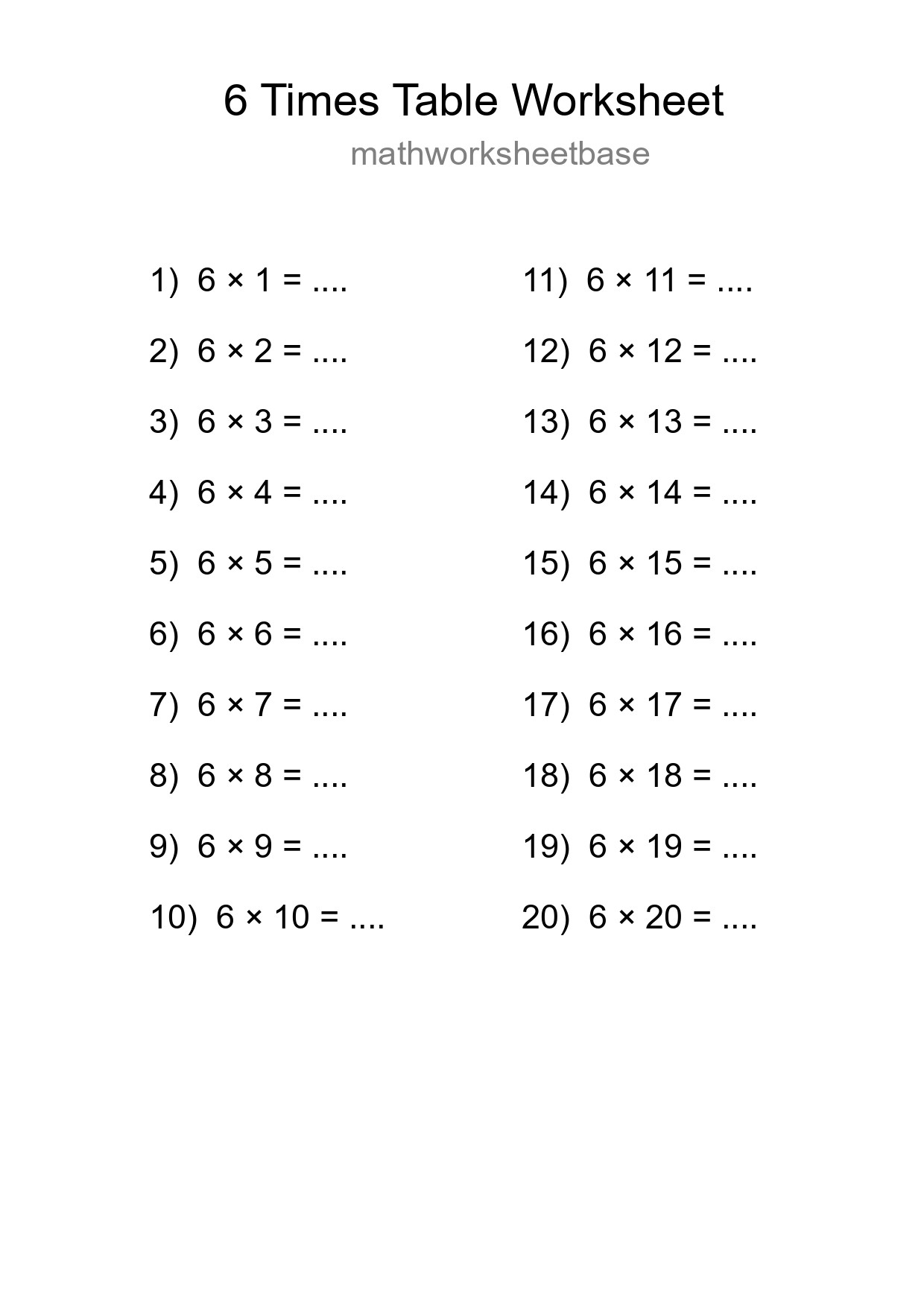 6 Times Table Worksheet For Grade 3 With Answers - Part 189