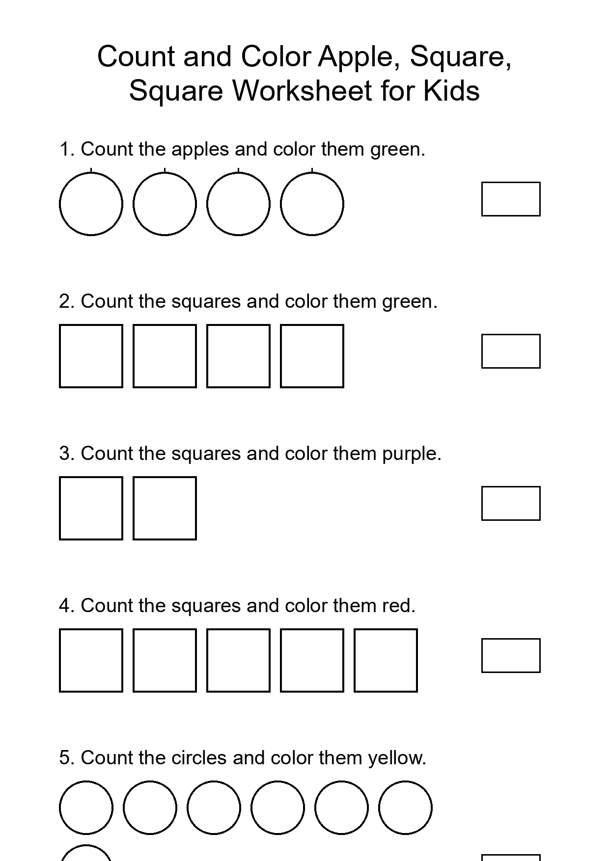 Count and Color Apple, Square, Square Worksheet for Kids