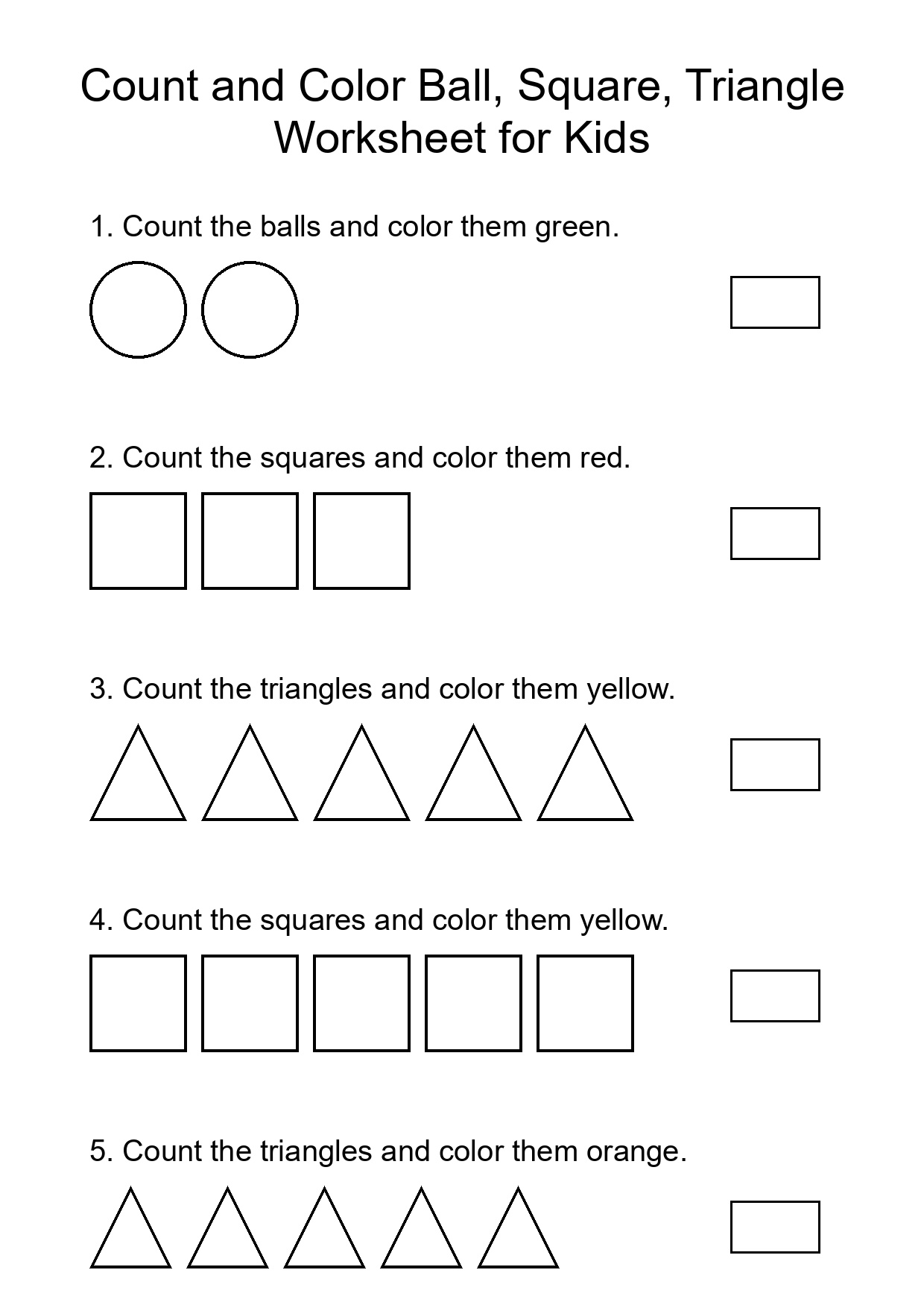 Count and Color Ball, Square, Triangle Worksheet for Kids
