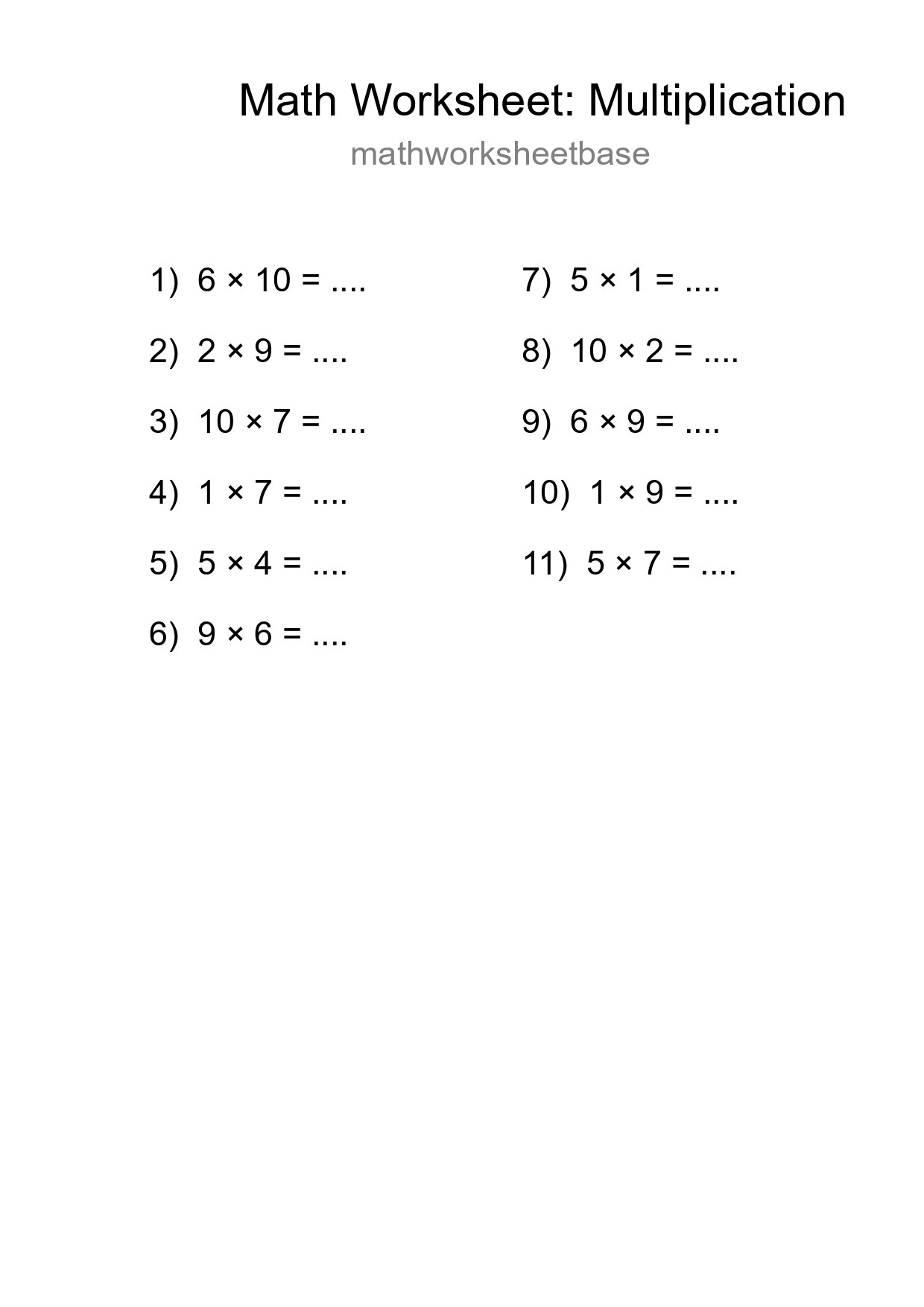 Free 11 Multiplication Math Worksheet For Grade 1 - Part 247