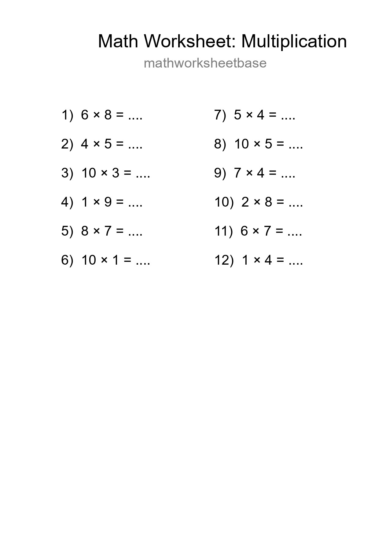 Free 12 Multiplication Math Worksheet For Grade 1 With Answers - Part 37