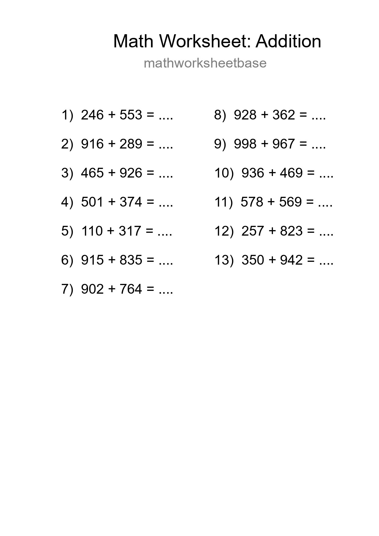 Free 13 Addition Math Worksheet For Grade 5 With Answers - Part 281