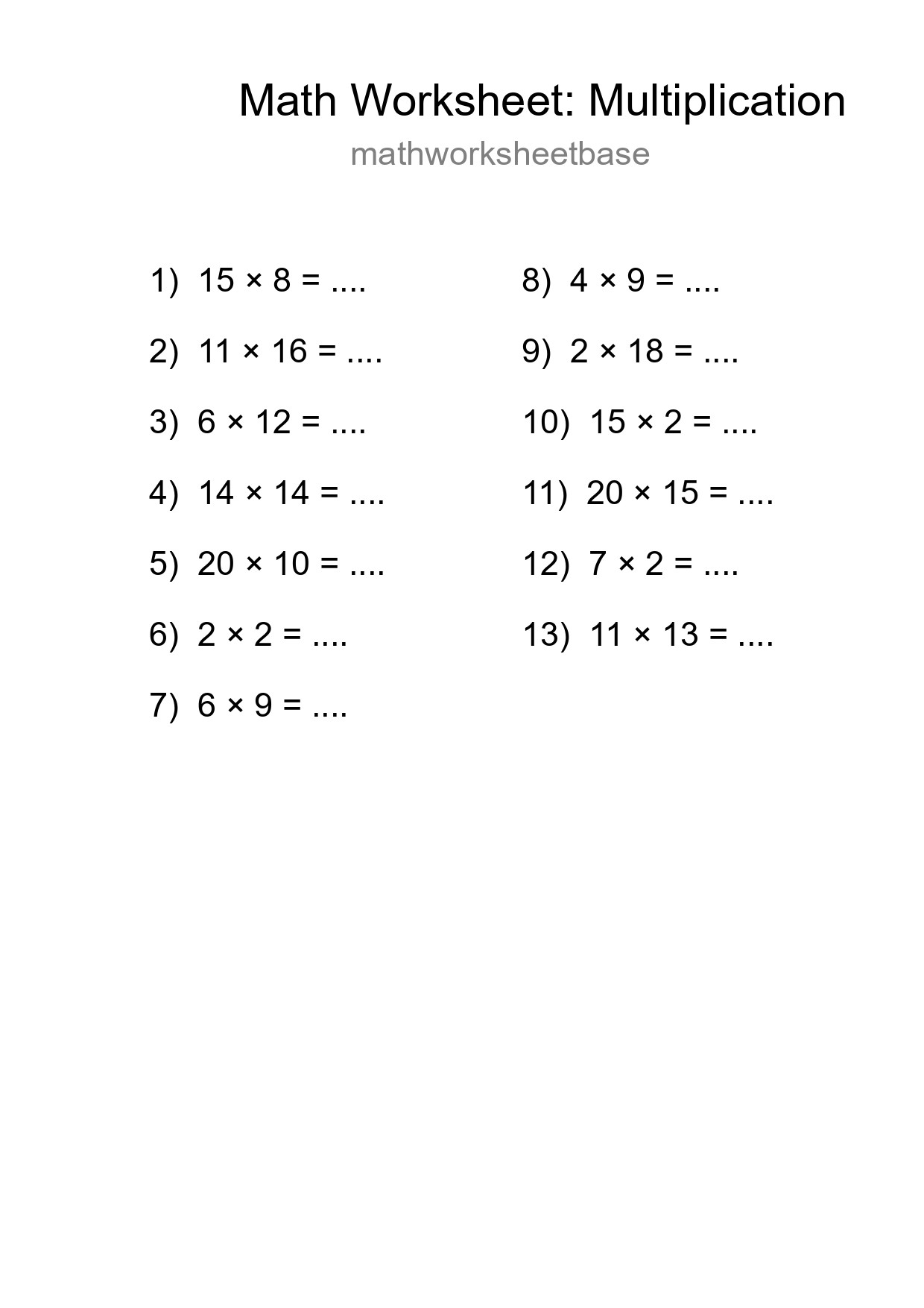 Free 13 Multiplication Math Worksheet For Grade 2 - Part 77