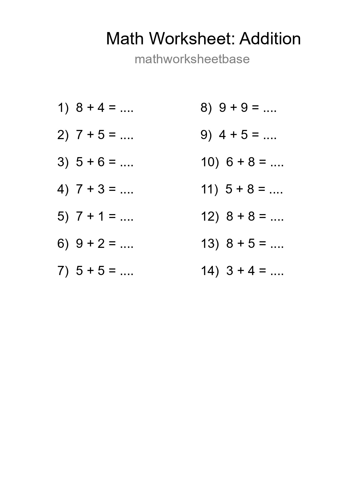 Free 14 Addition Math Worksheet For Grade 1 With Answers - Part 251