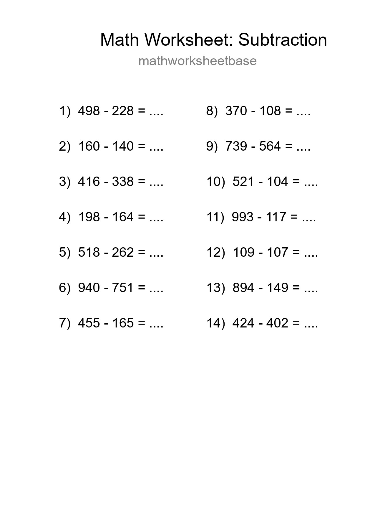 Free 14 Subtraction Math Worksheet For Grade 5 - Part 8