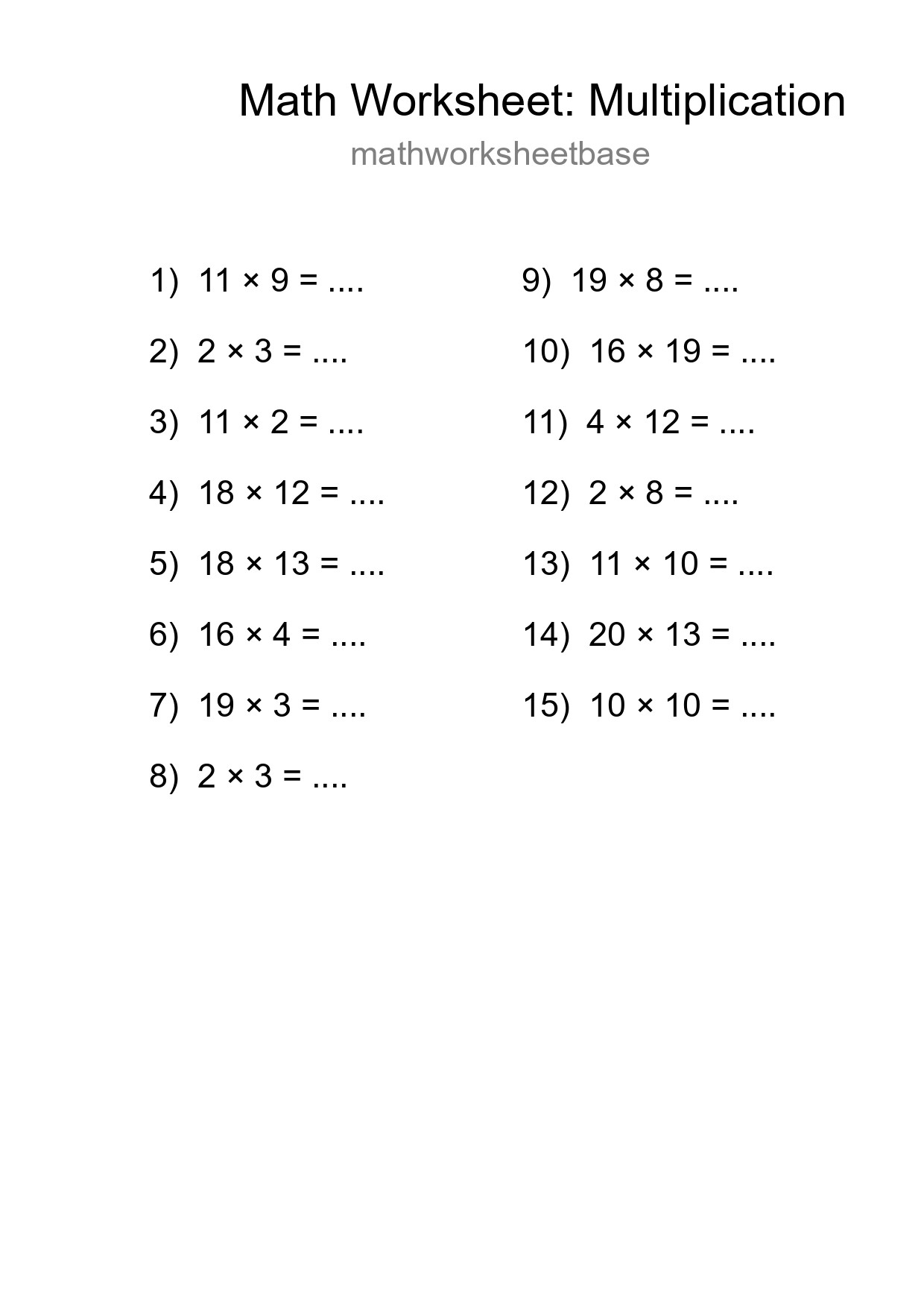 Free 15 Multiplication Math Worksheet For Grade 2 With Answers - Part 197