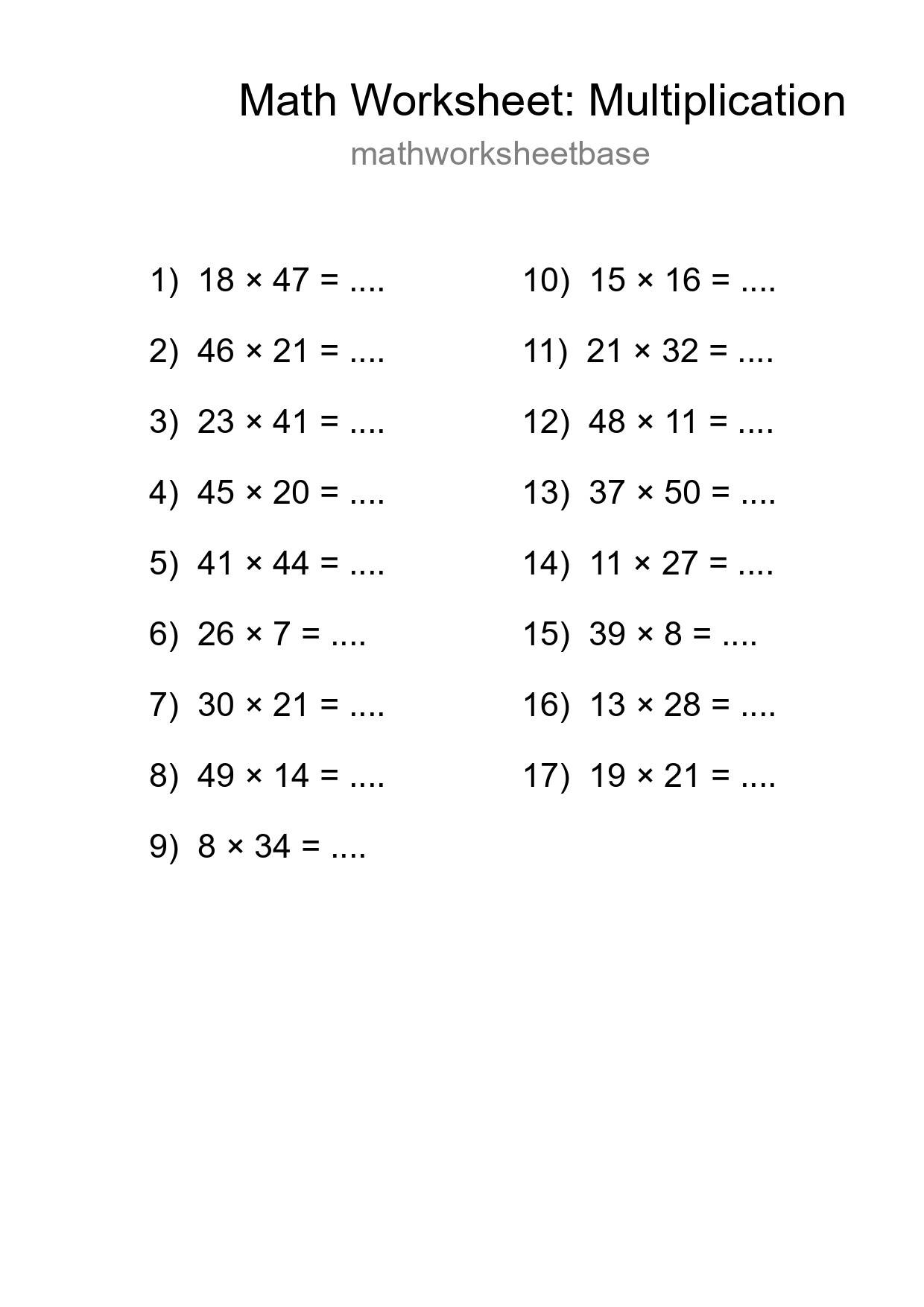 Free 17 Multiplication Math Worksheet For Grade 2 - Part 107