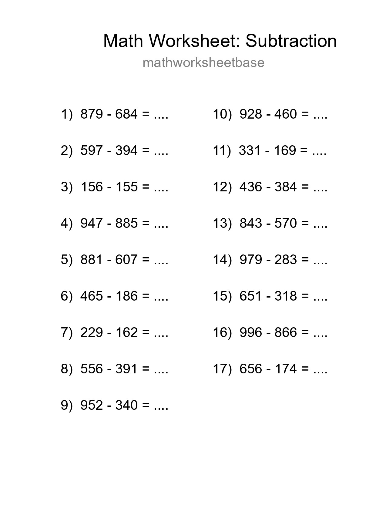 Free 17 Subtraction Math Worksheet For Grade 5 With Answers - Part 238