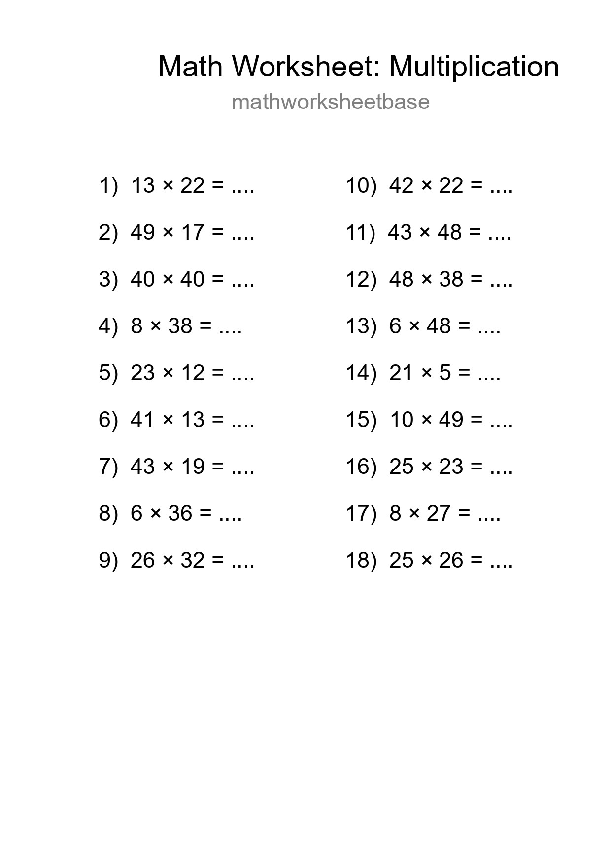 Free 18 Multiplication Math Worksheet For Grade 2 - Part 167