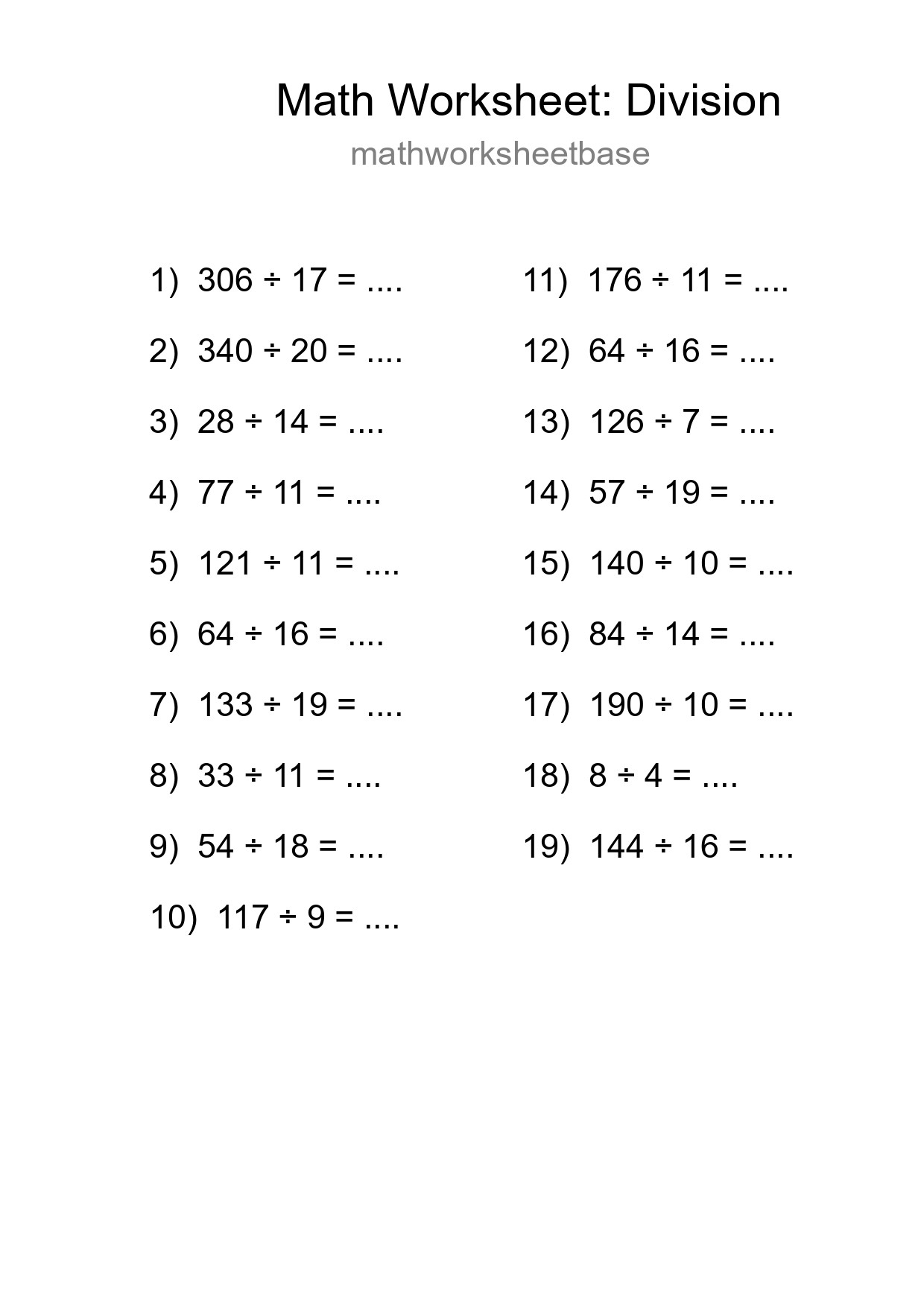Free 19 Division Math Worksheet For Grade 2 With Answers - Part 244