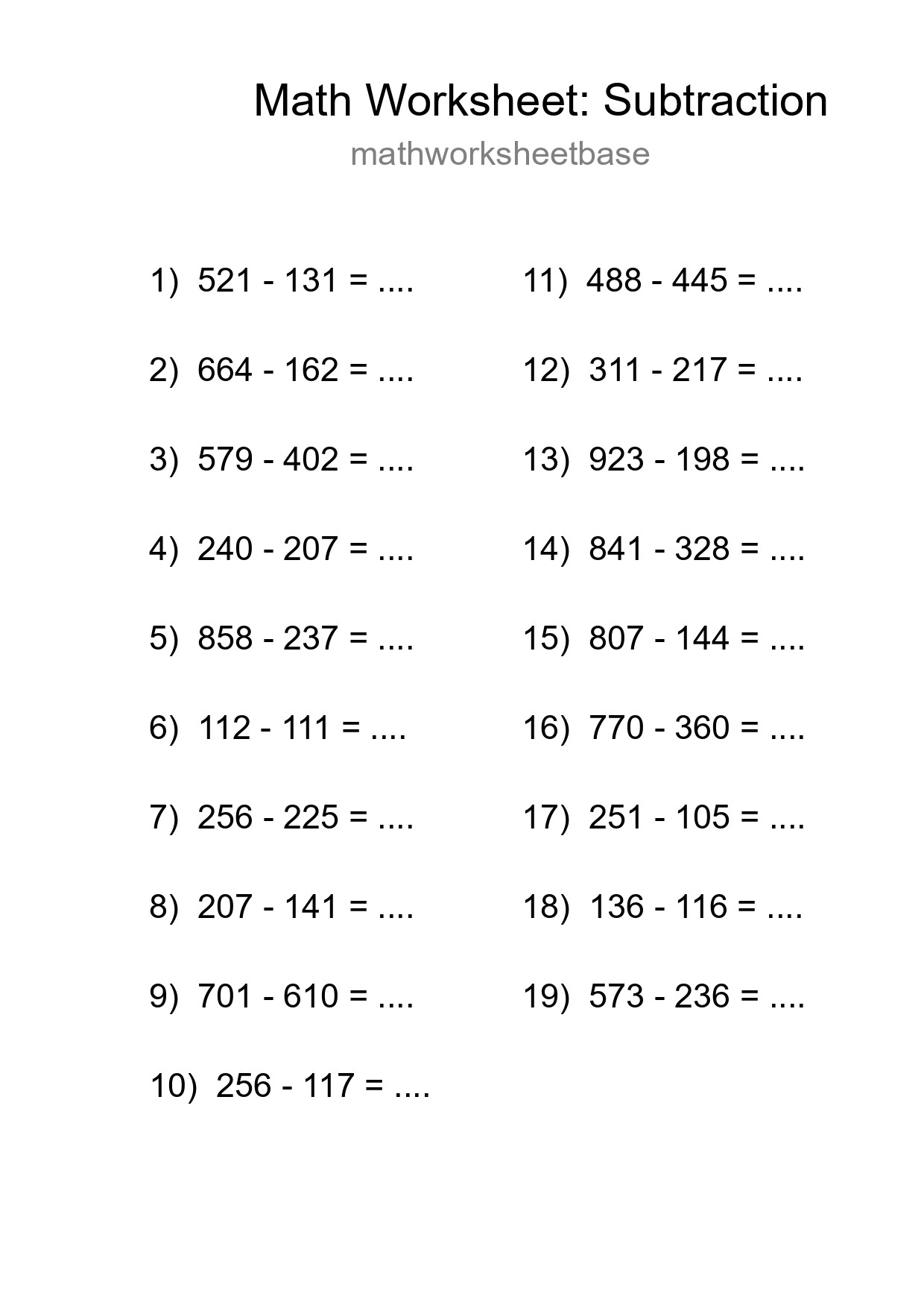 Free 19 Subtraction Math Worksheet For Grade 5 With Answers - Part 128
