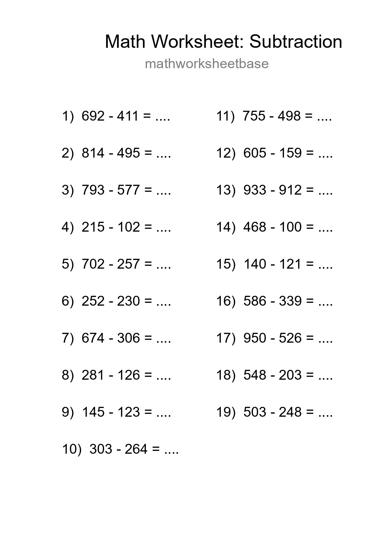 Free 19 Subtraction Math Worksheet For Grade 5 With Answers - Part 188