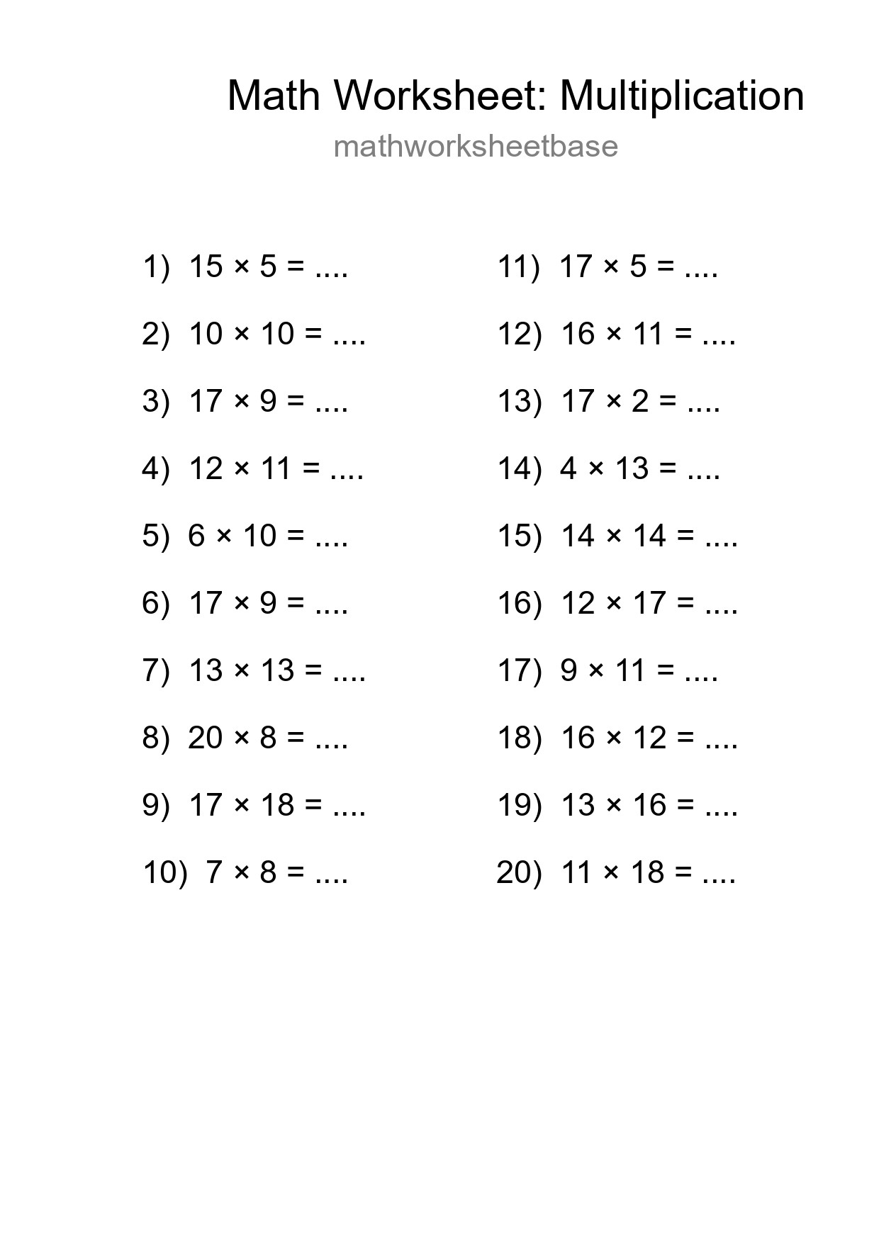 Free 20 Multiplication Math Worksheet For Grade 2 With Answers - Part 137