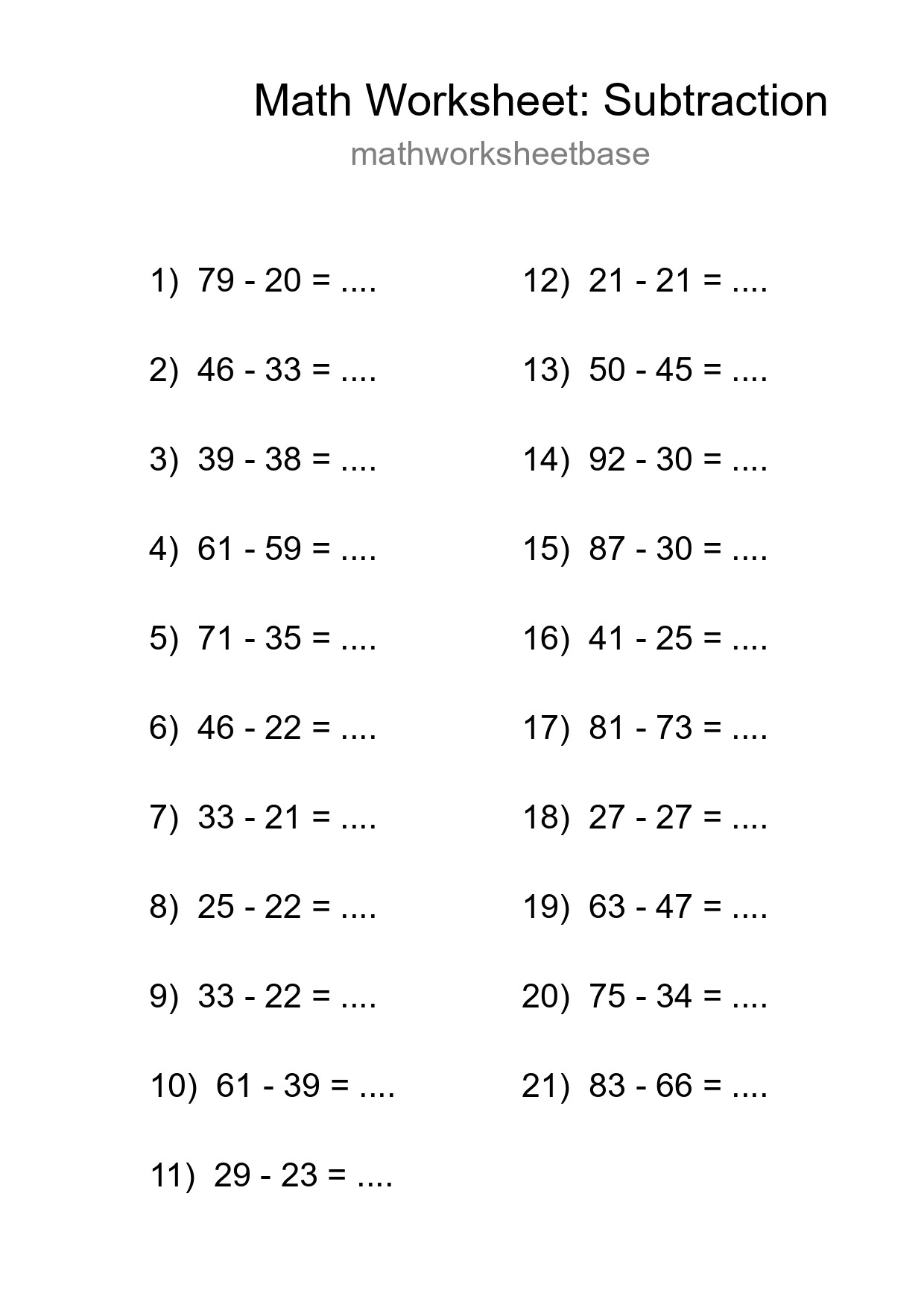 Free 21 Subtraction Math Worksheet For Grade 3 - Part 268