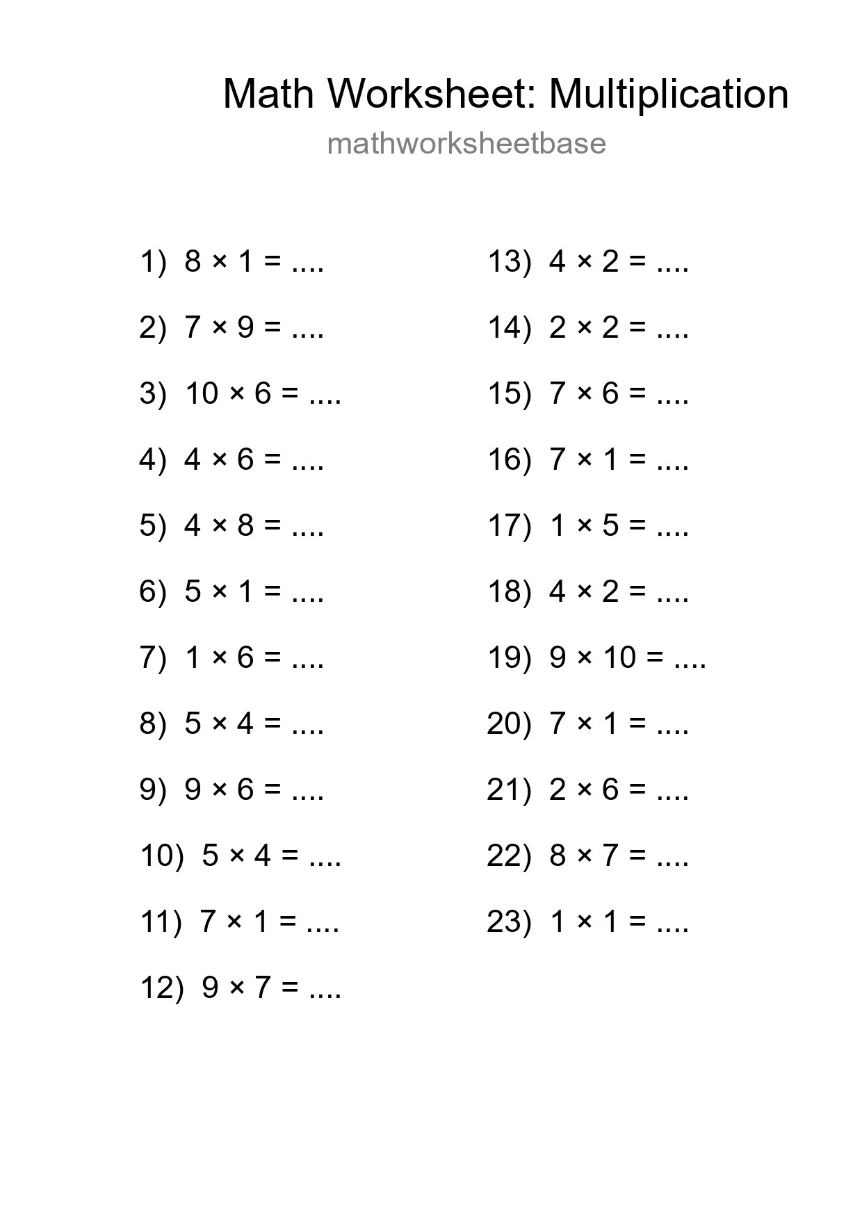 Free 23 Multiplication Math Worksheet For Grade 1 - Part 127