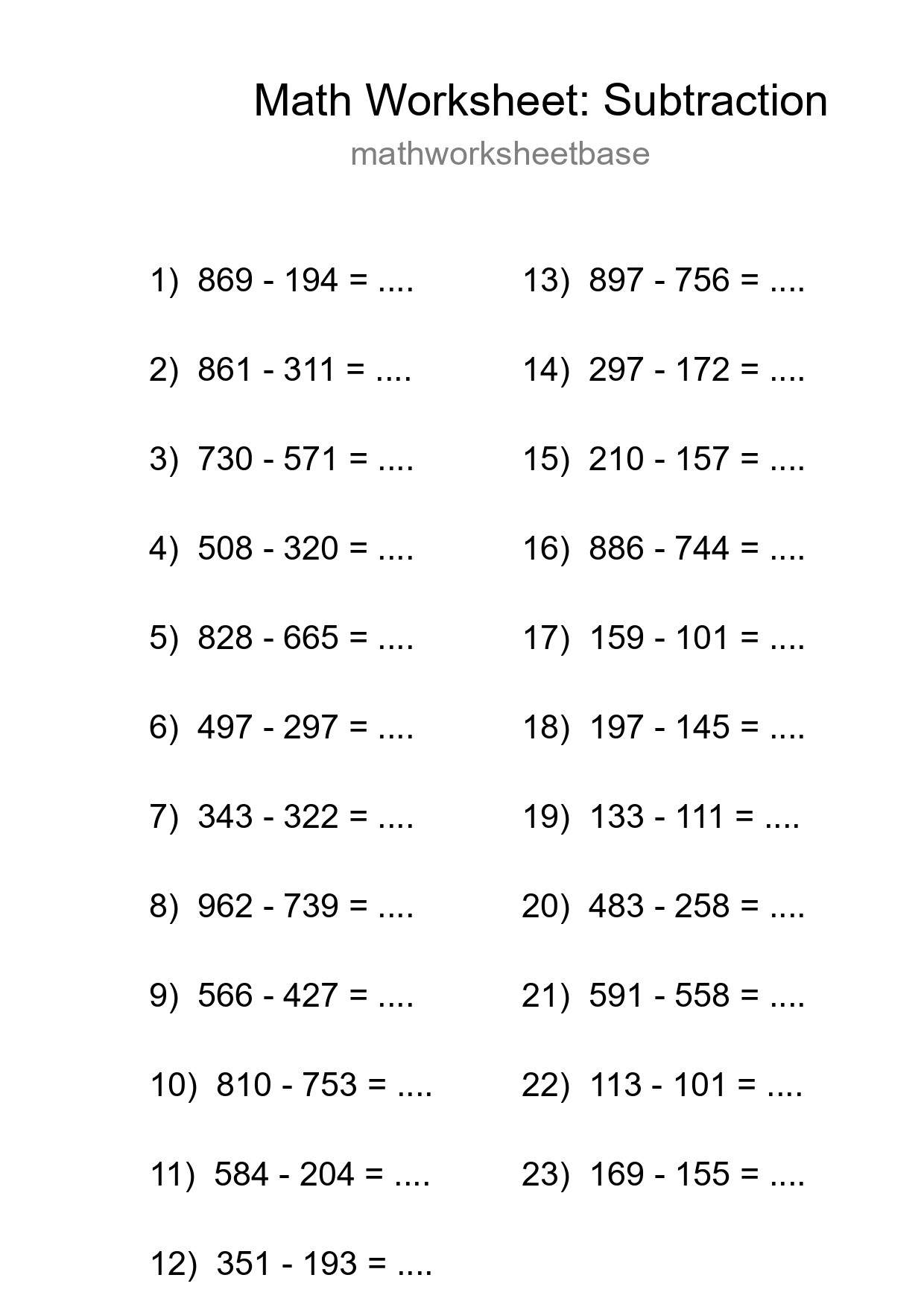 Free 23 Subtraction Math Worksheet For Grade 5 - Part 88