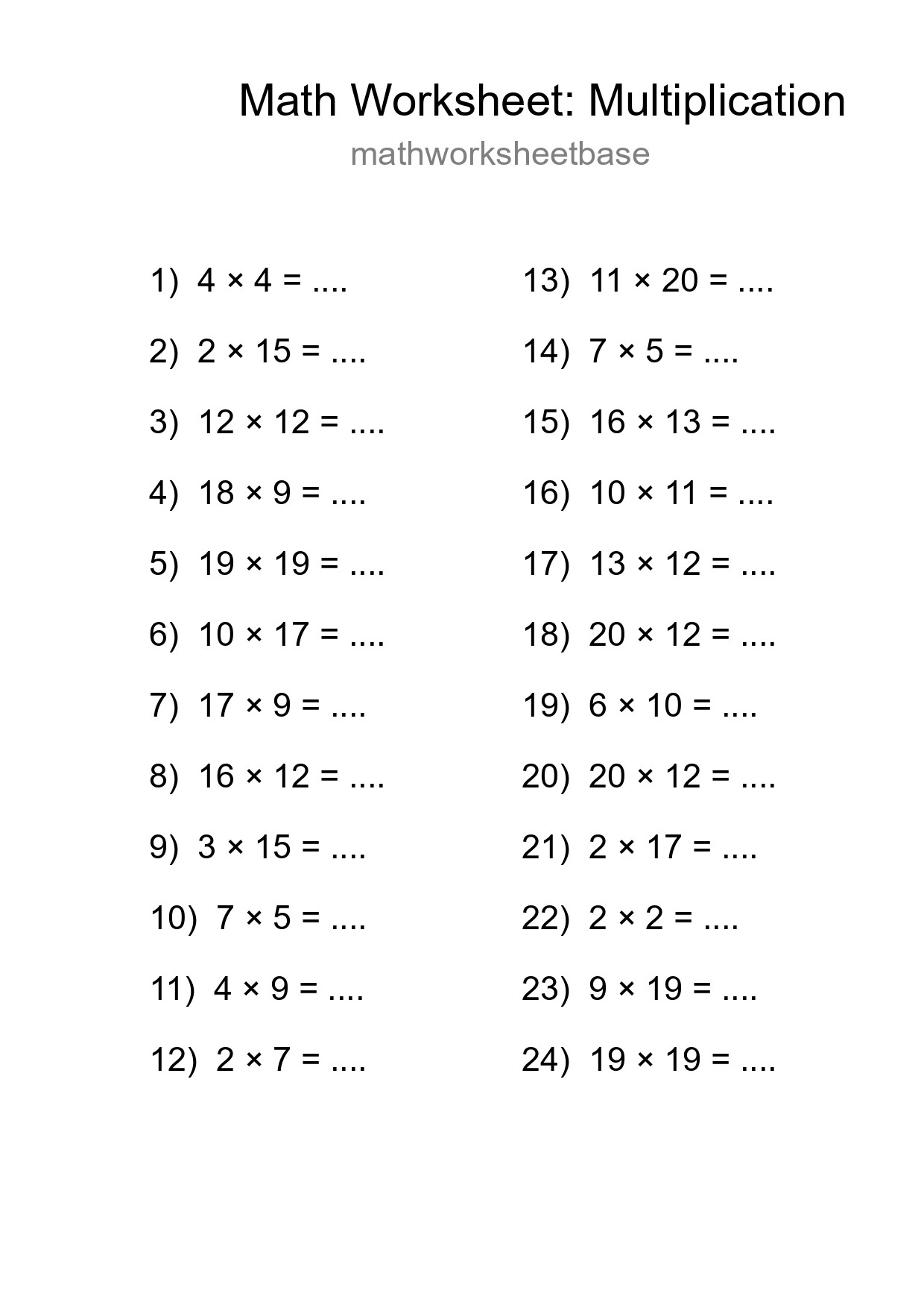 Free 24 Multiplication Math Worksheet For Grade 2 With Answers - Part 57