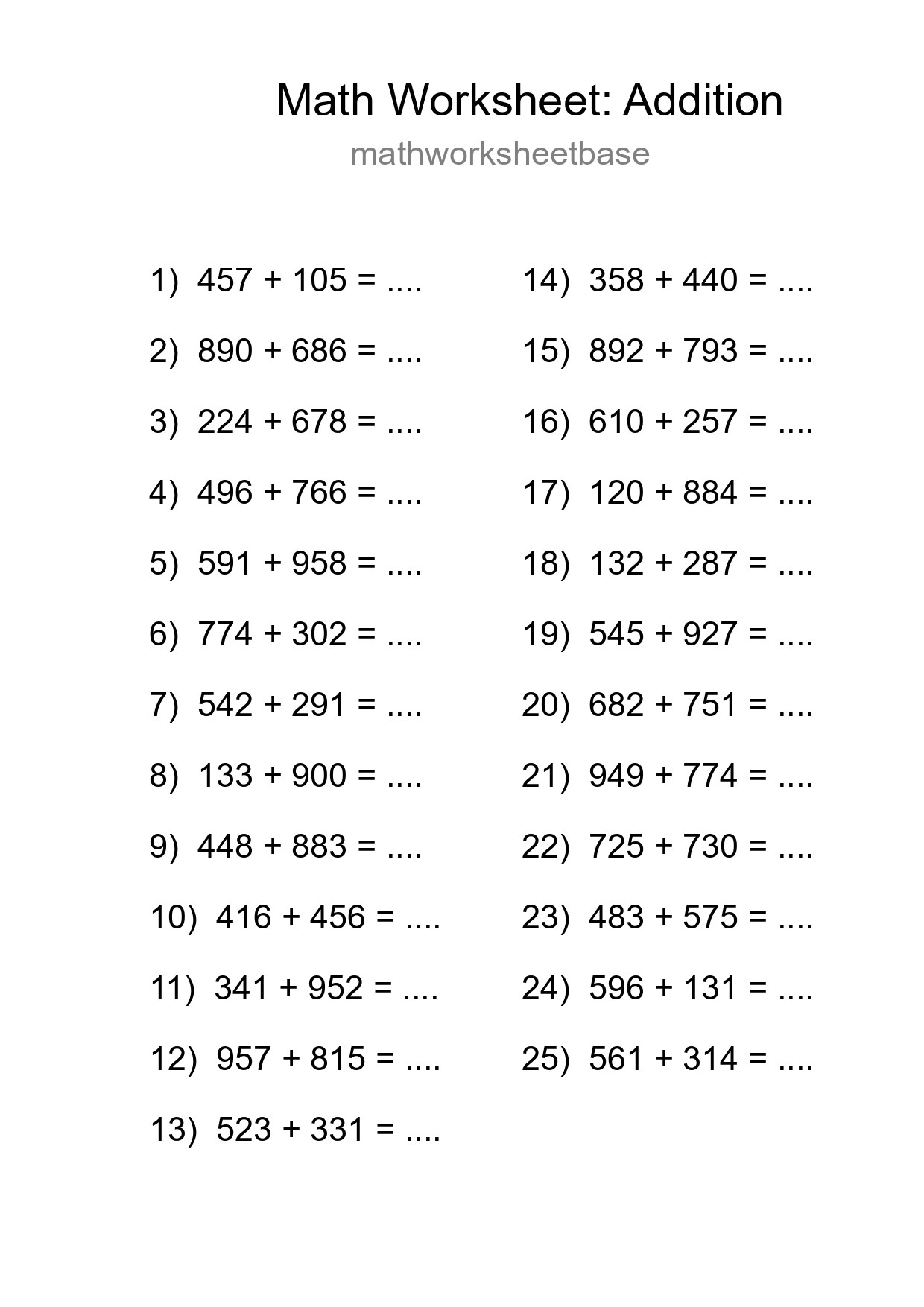 Free 25 Addition Math Worksheet For Grade 5 With Answers - Part 141