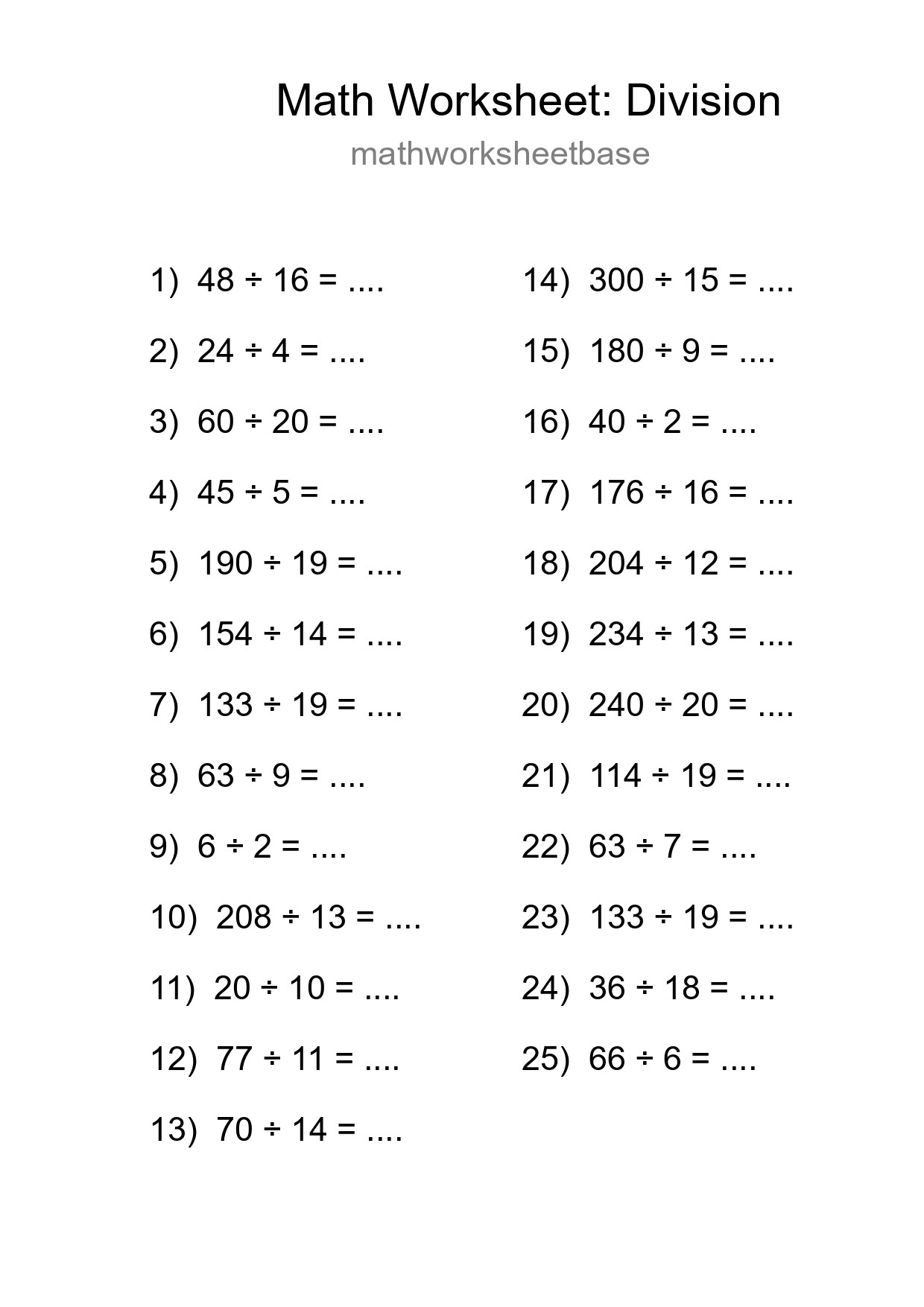 Free 25 Division Math Worksheet For Grade 2 - Part 64
