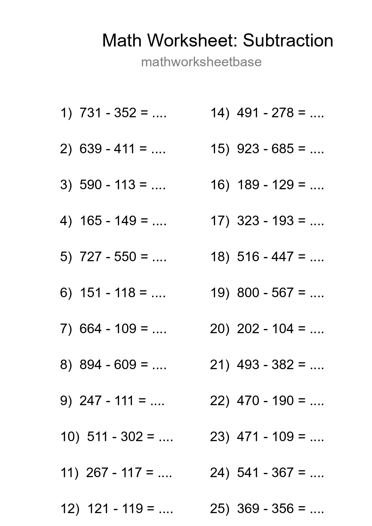 Free 25 Subtraction Math Worksheet For Grade 5 With Answers - Part 258