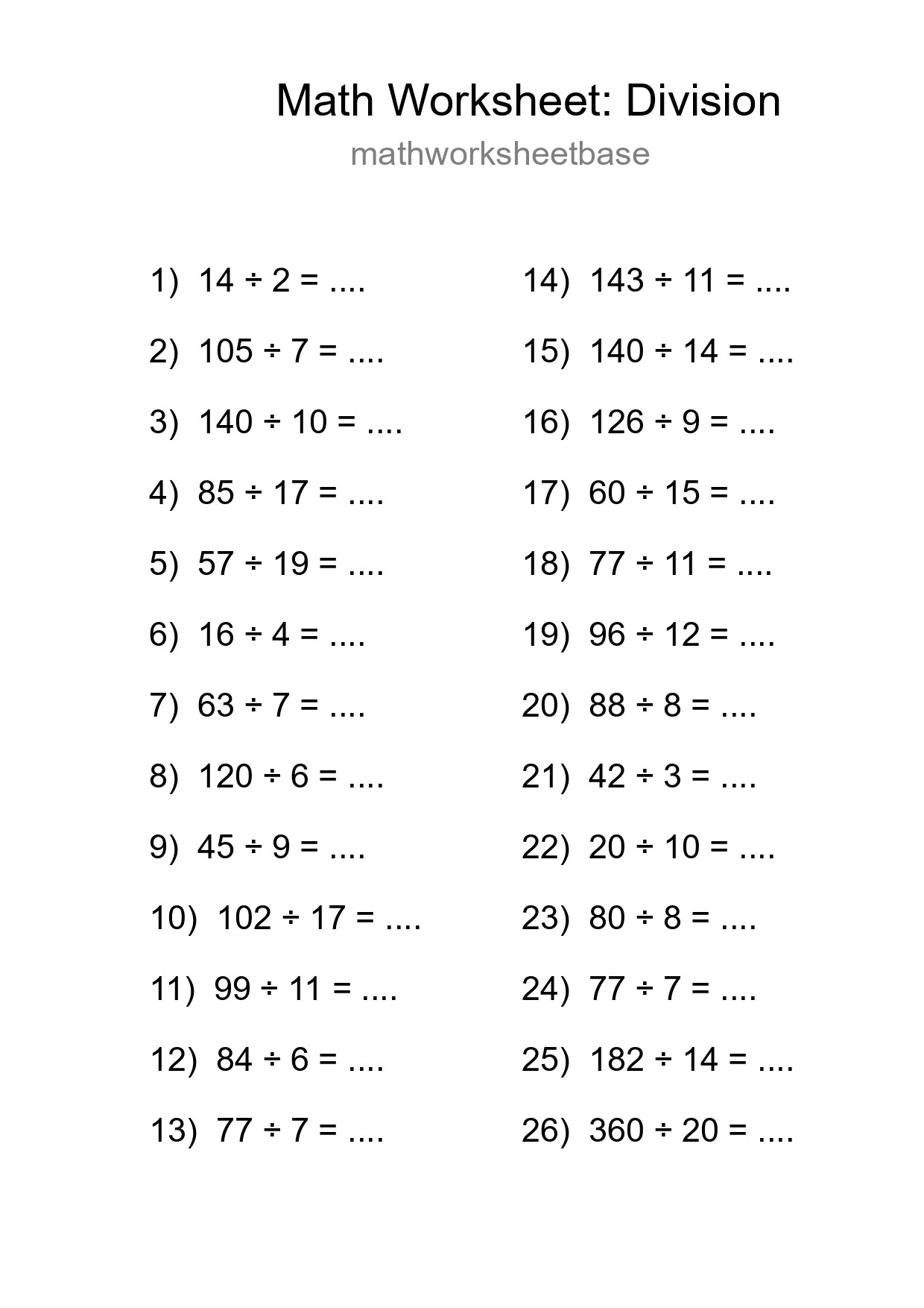 Free 26 Division Math Worksheet For Grade 2 - Part 104