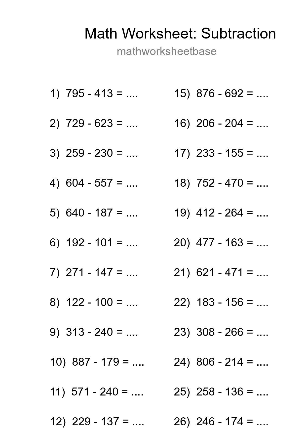 Free 27 Subtraction Math Worksheet For Grade 5 - Part 38