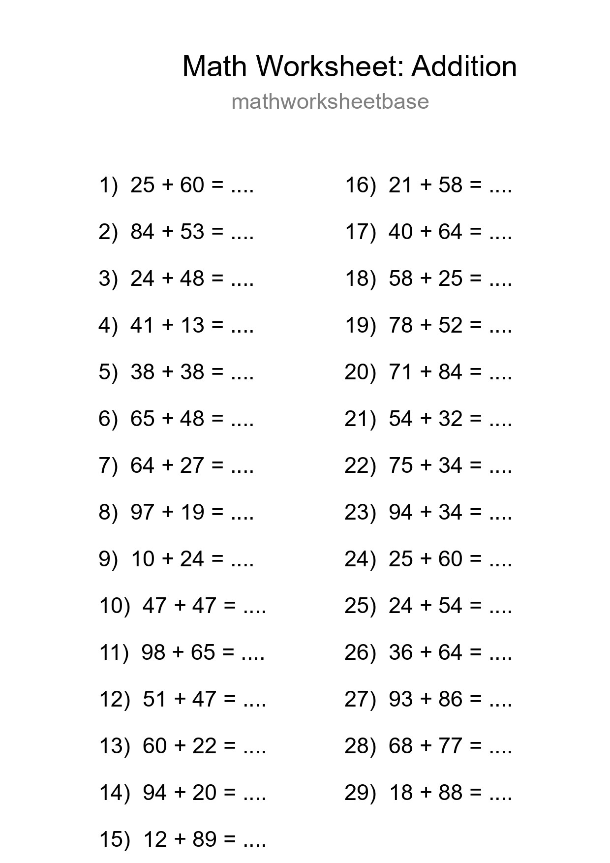 Free 29 Addition Math Worksheet For Grade 3 - Part 171