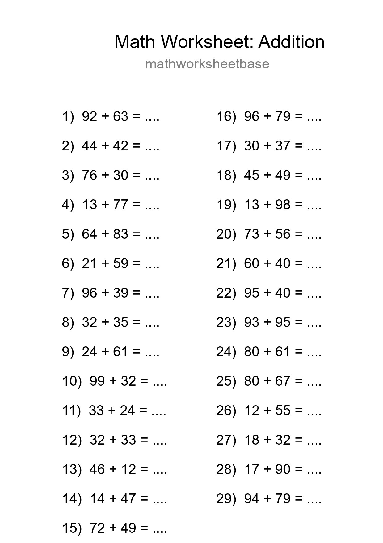 Free 29 Addition Math Worksheet For Grade 3 With Answers - Part 191