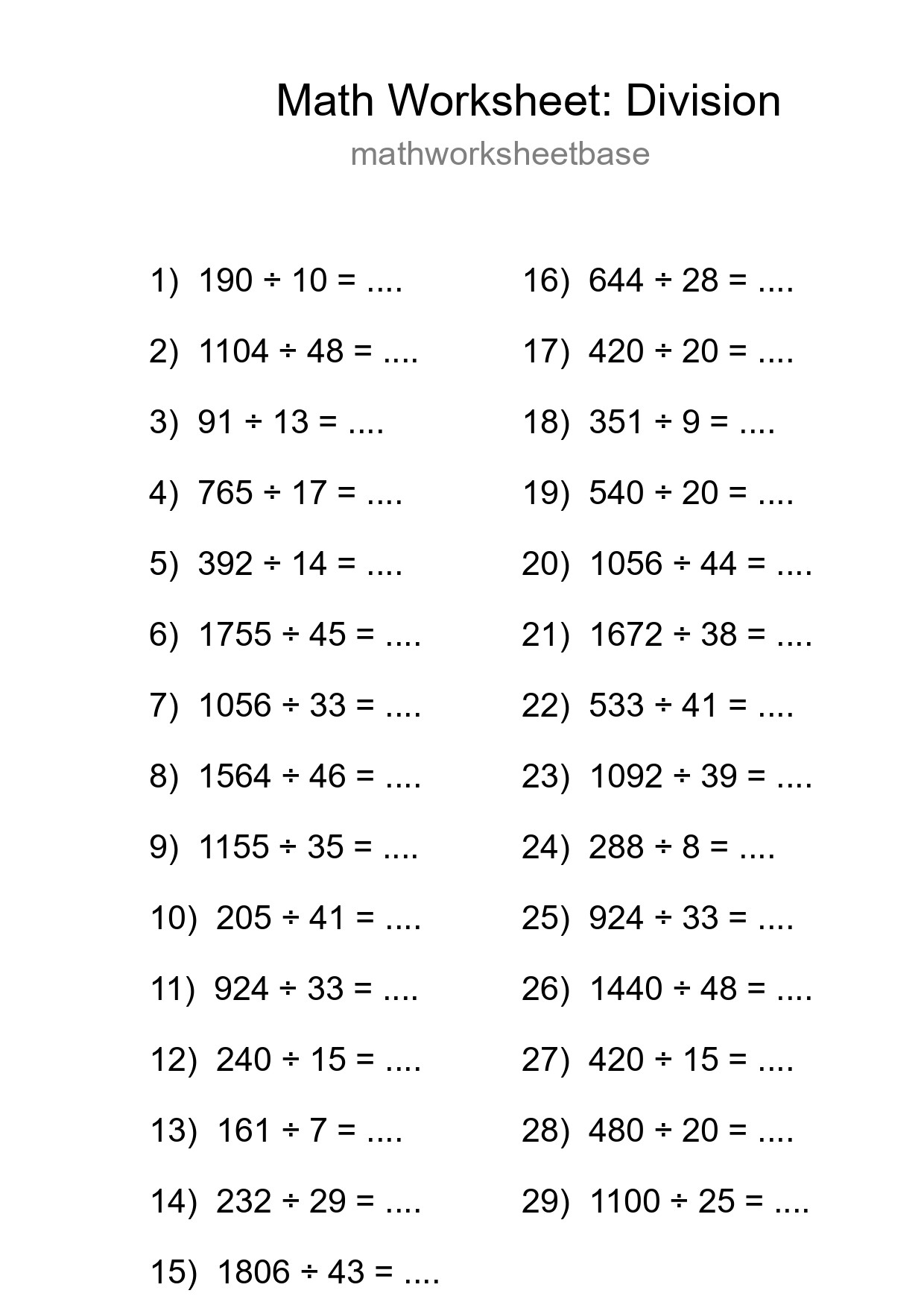 Free 29 Division Math Worksheet For Grade 2 With Answers - Part 74