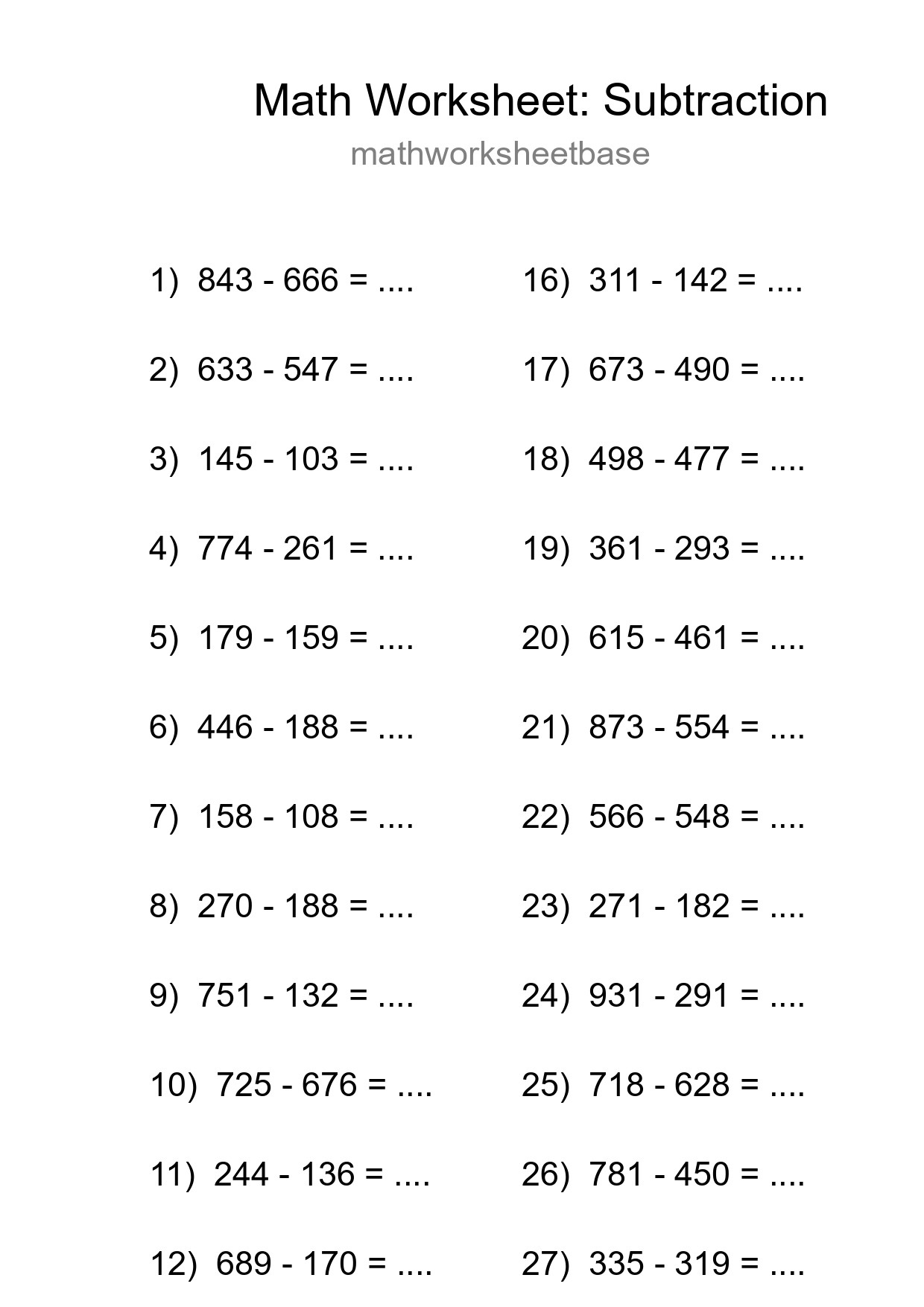 Free 30 Subtraction Math Worksheet For Grade 5 - Part 218