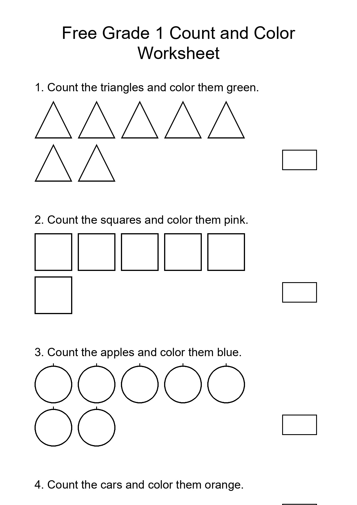 Free Grade 1 Count and Color Worksheet