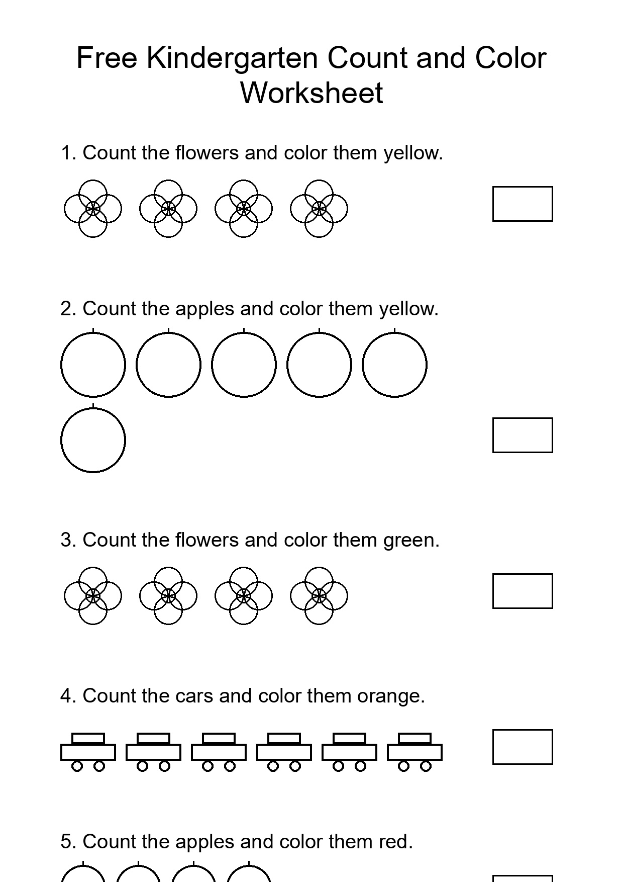 Free Kindergarten Count and Color Worksheet