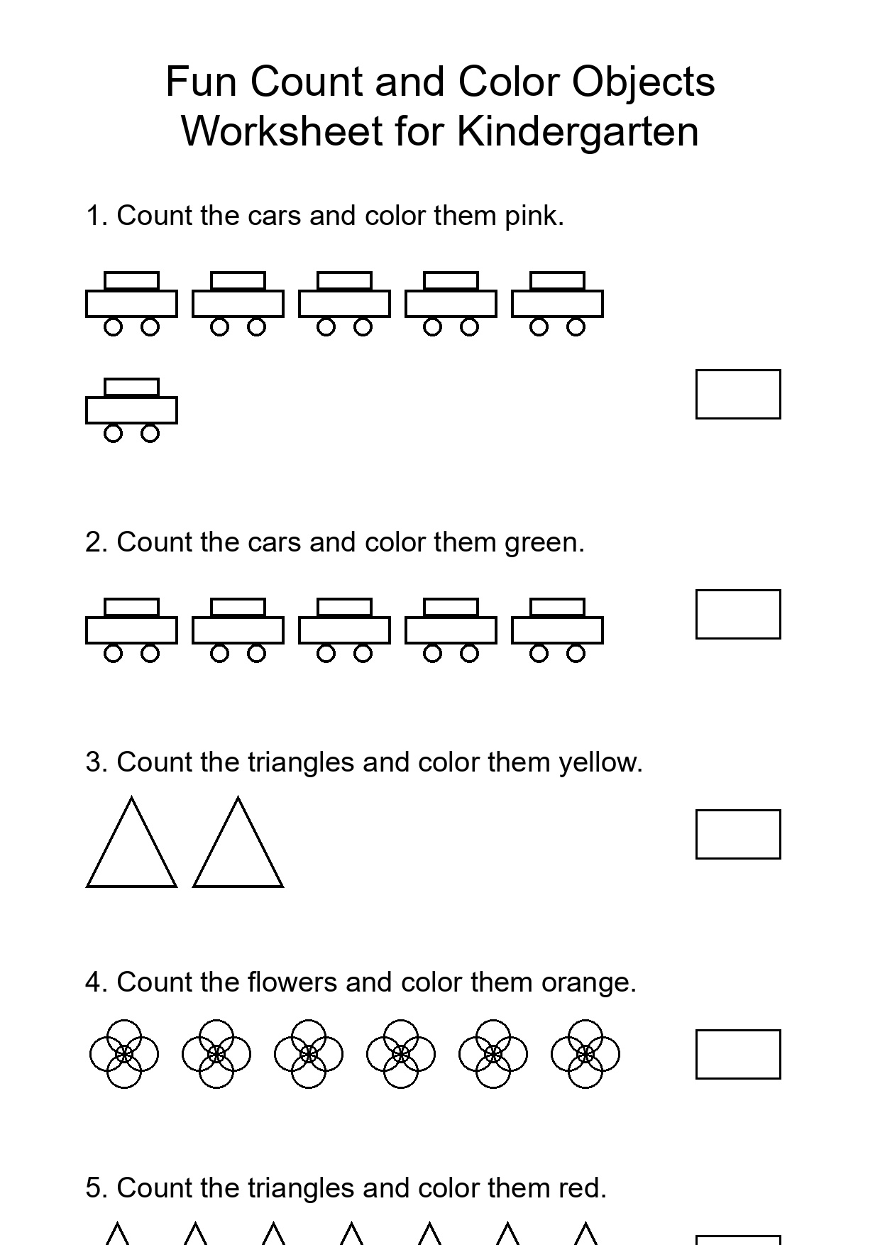 Fun Count and Color Objects Worksheet for Kindergarten