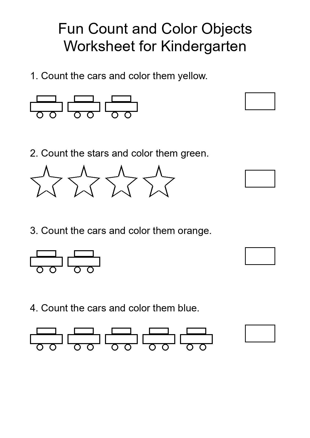 Fun Count and Color Objects Worksheet for Kindergarten