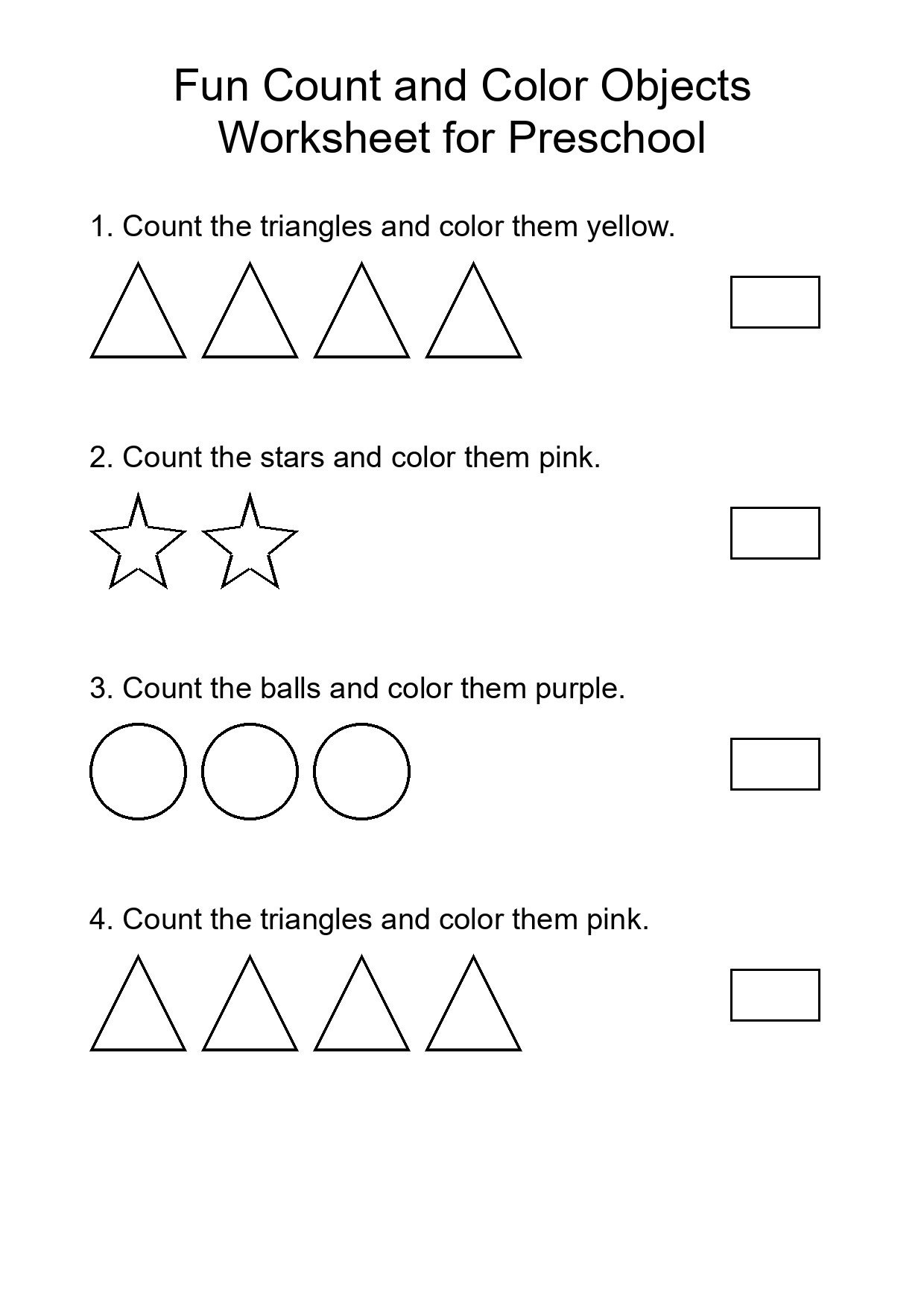 Fun Count and Color Objects Worksheet for Preschool