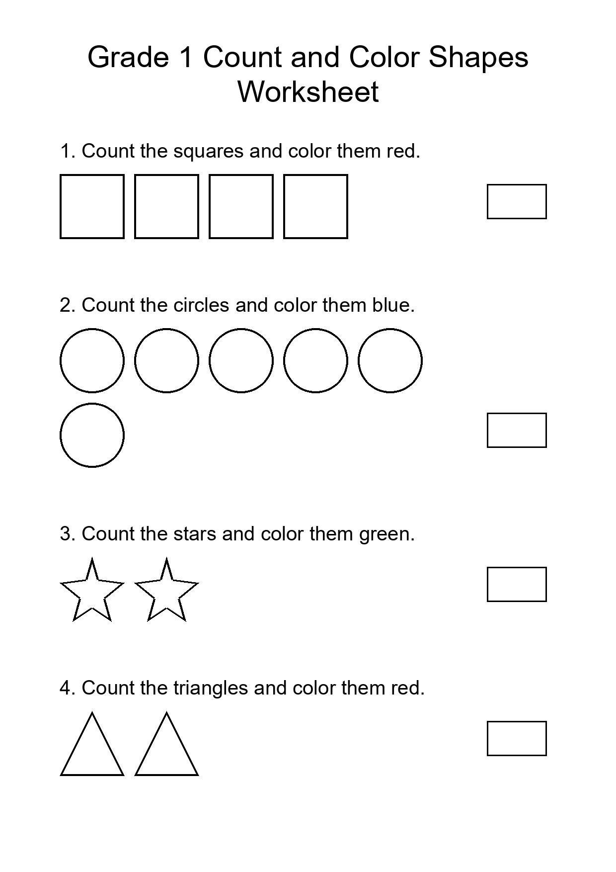 Grade 1 Count and Color Shapes Worksheet