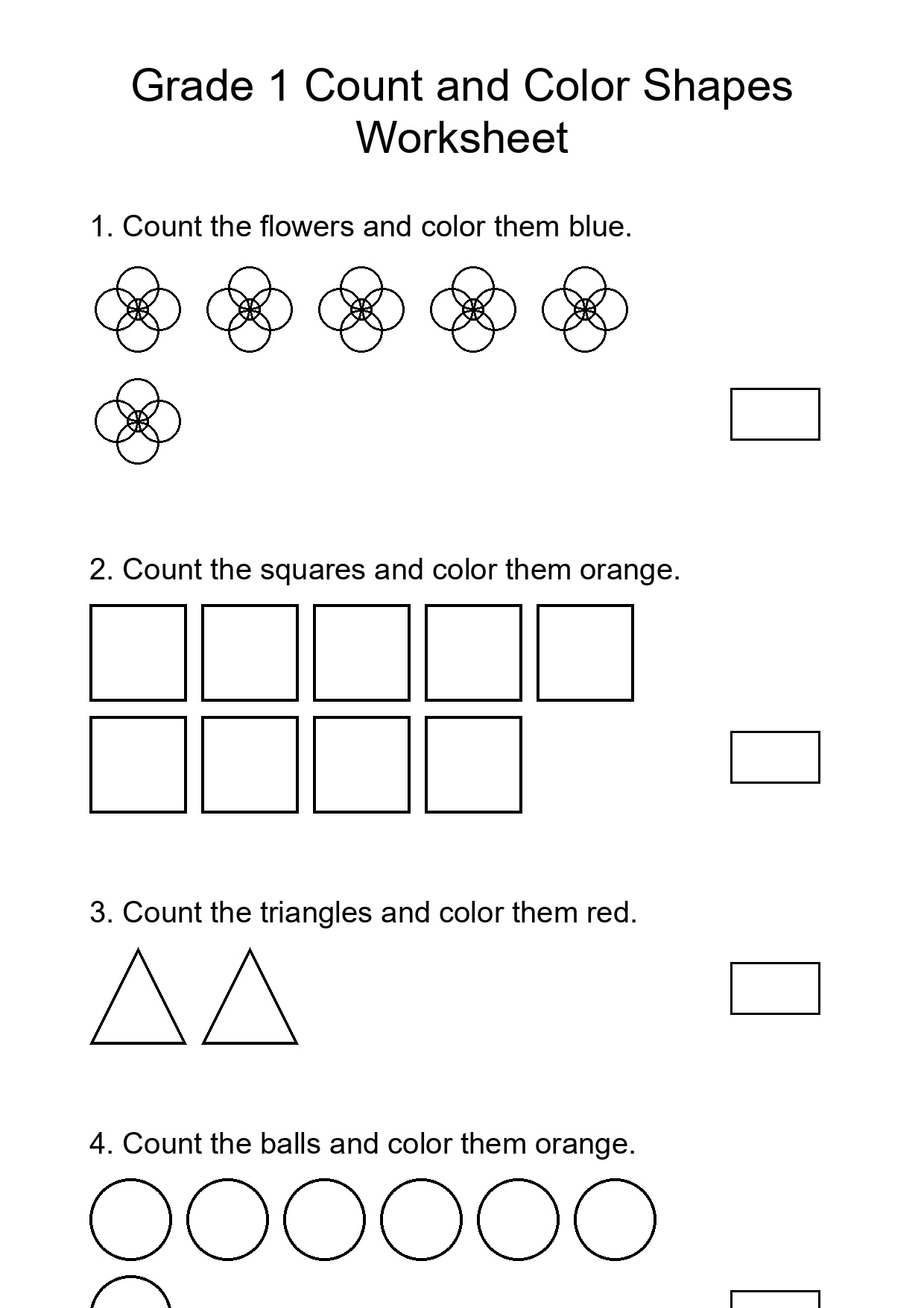Grade 1 Count and Color Shapes Worksheet
