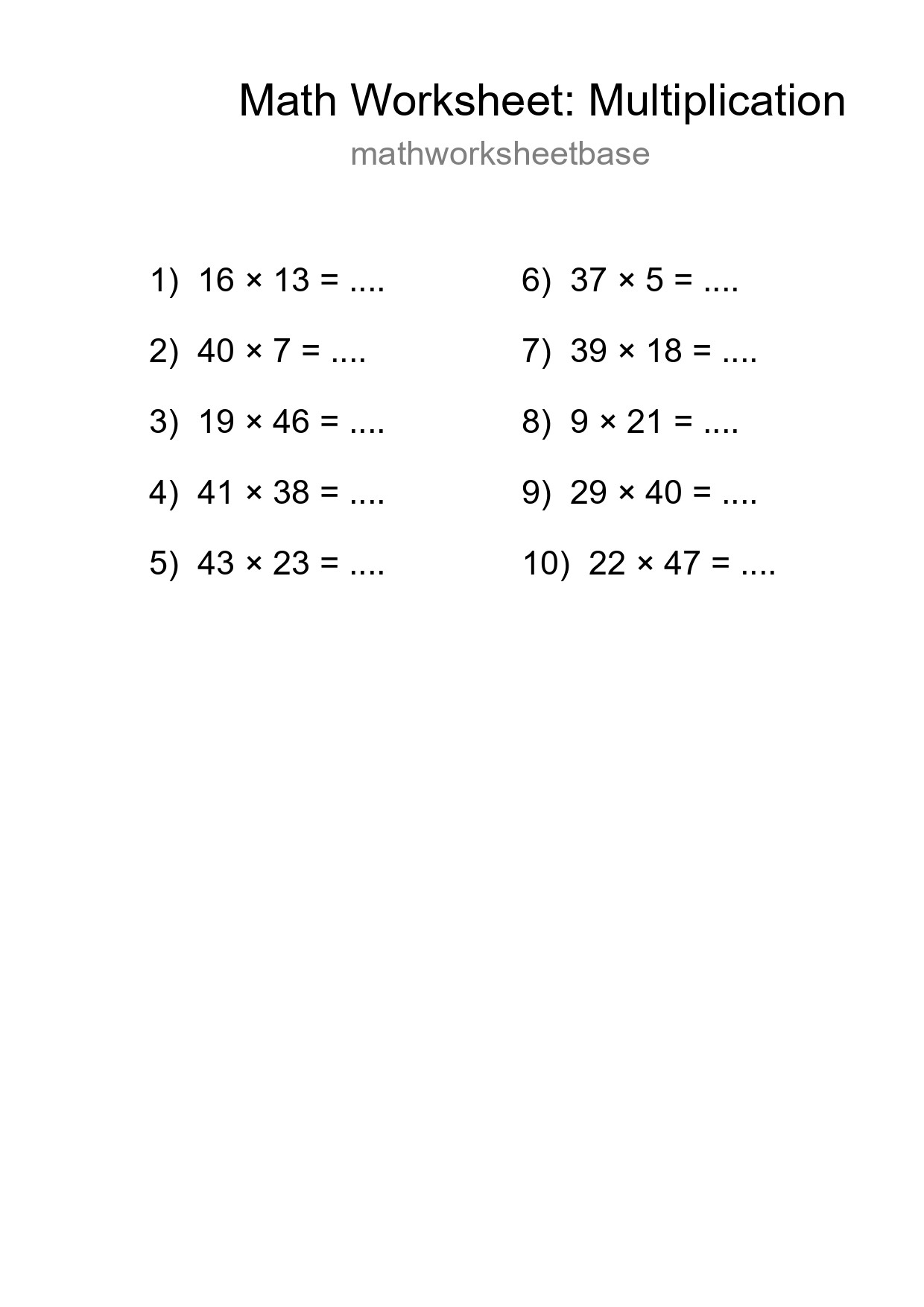 Grade 2 Multiplication Practice Worksheet (10 Problems) - Part 207