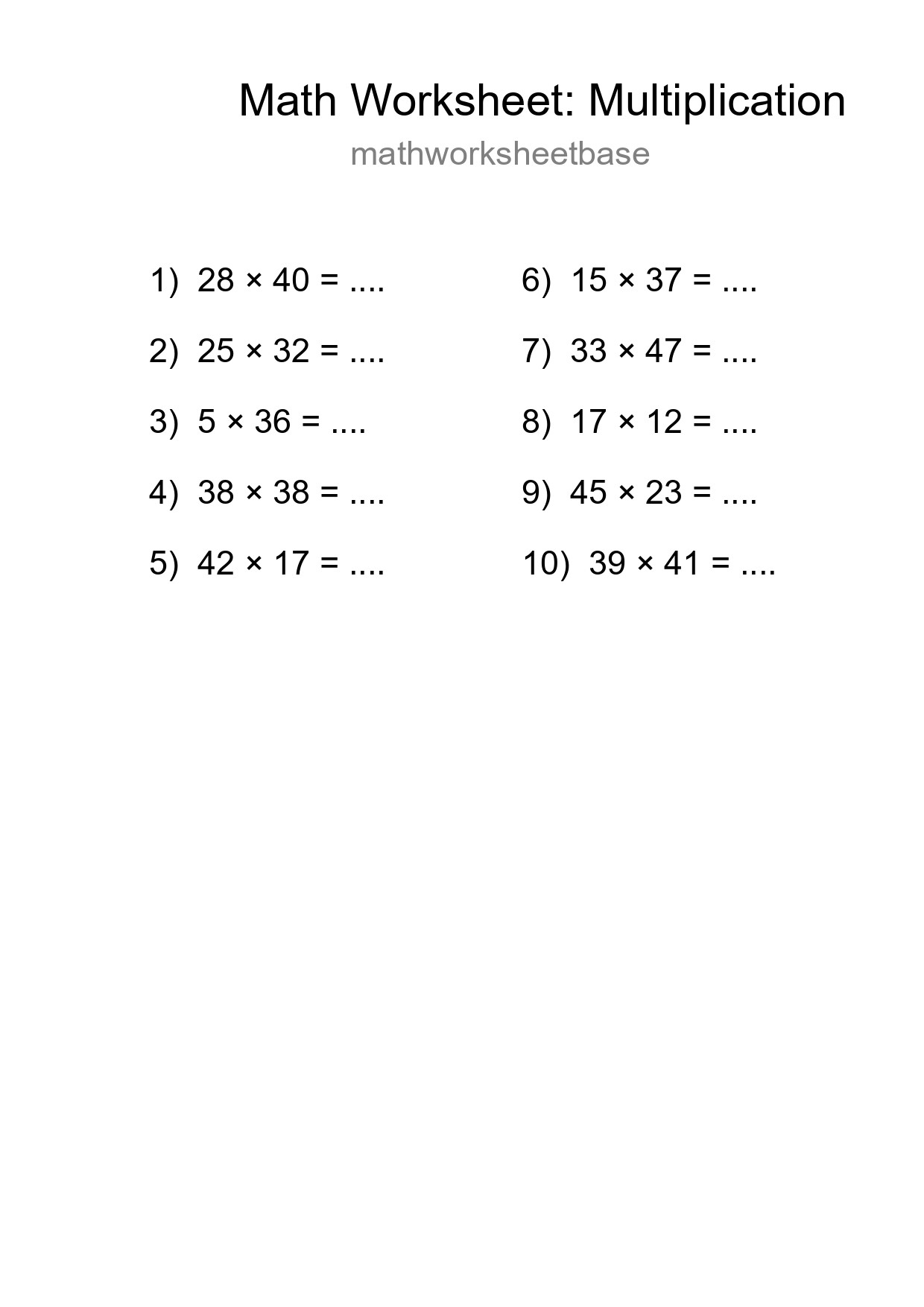Grade 2 Multiplication Practice Worksheet (10 Problems) - Part 87