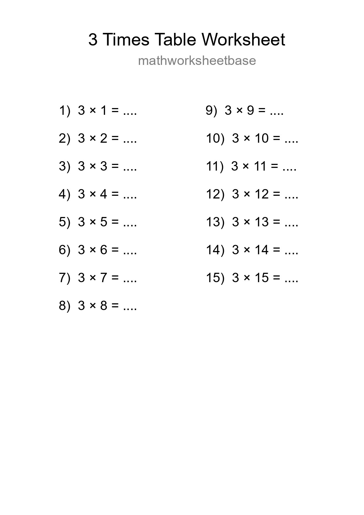Grade 2 Multiplication Table 3 Practice - Part 159