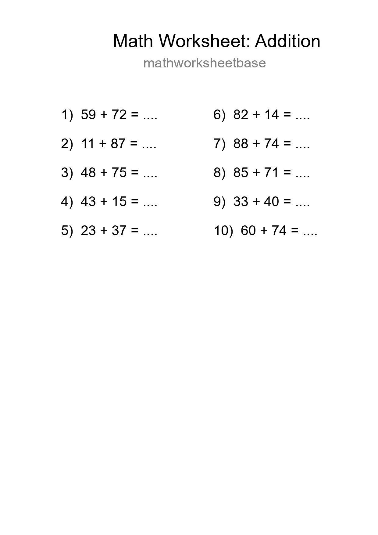 Grade 3 Addition Practice Worksheet (10 Problems) - Part 261