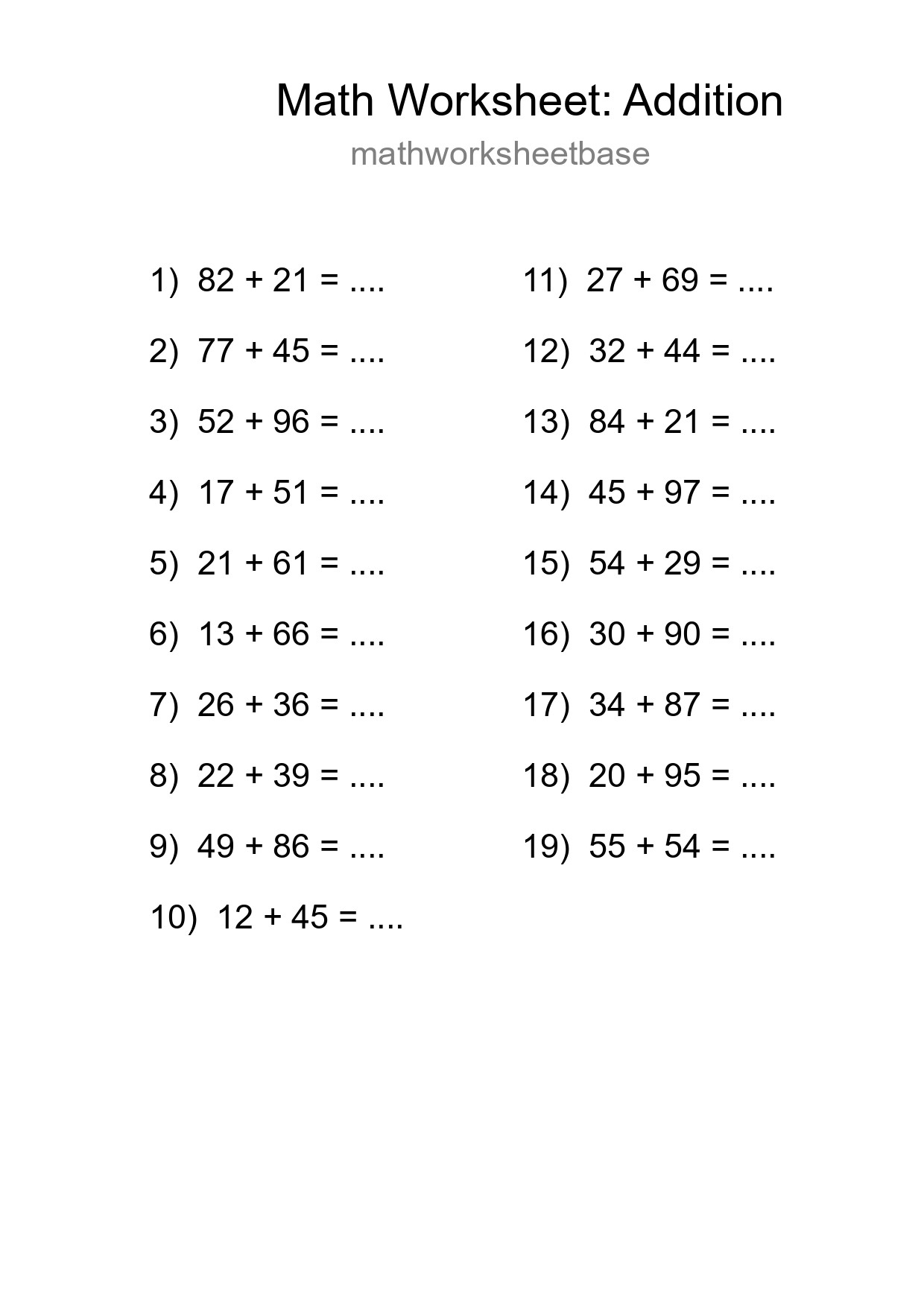 Grade 3 Addition Practice Worksheet (19 Problems) - Part 271