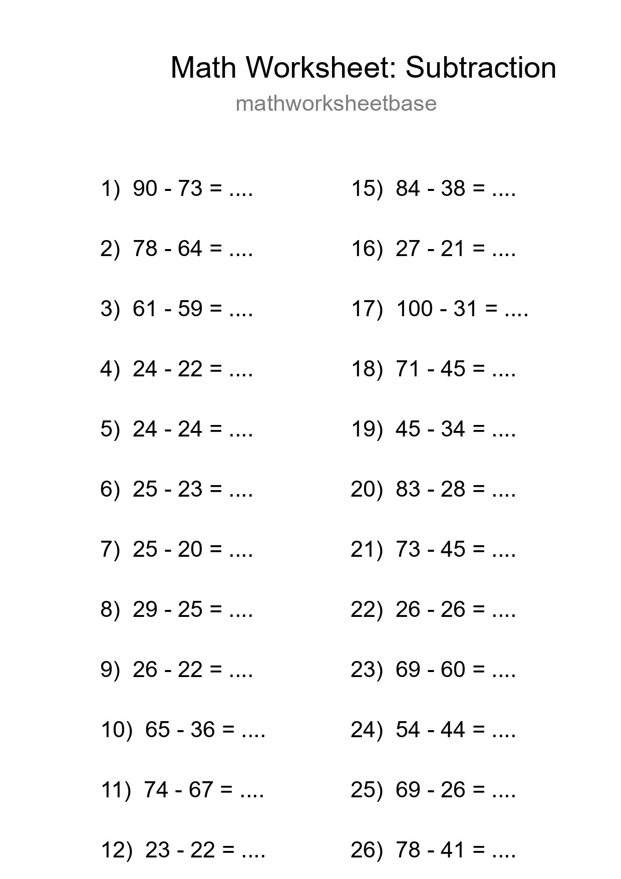 Grade 3 Subtraction Practice Worksheet (28 Problems) - Part 248