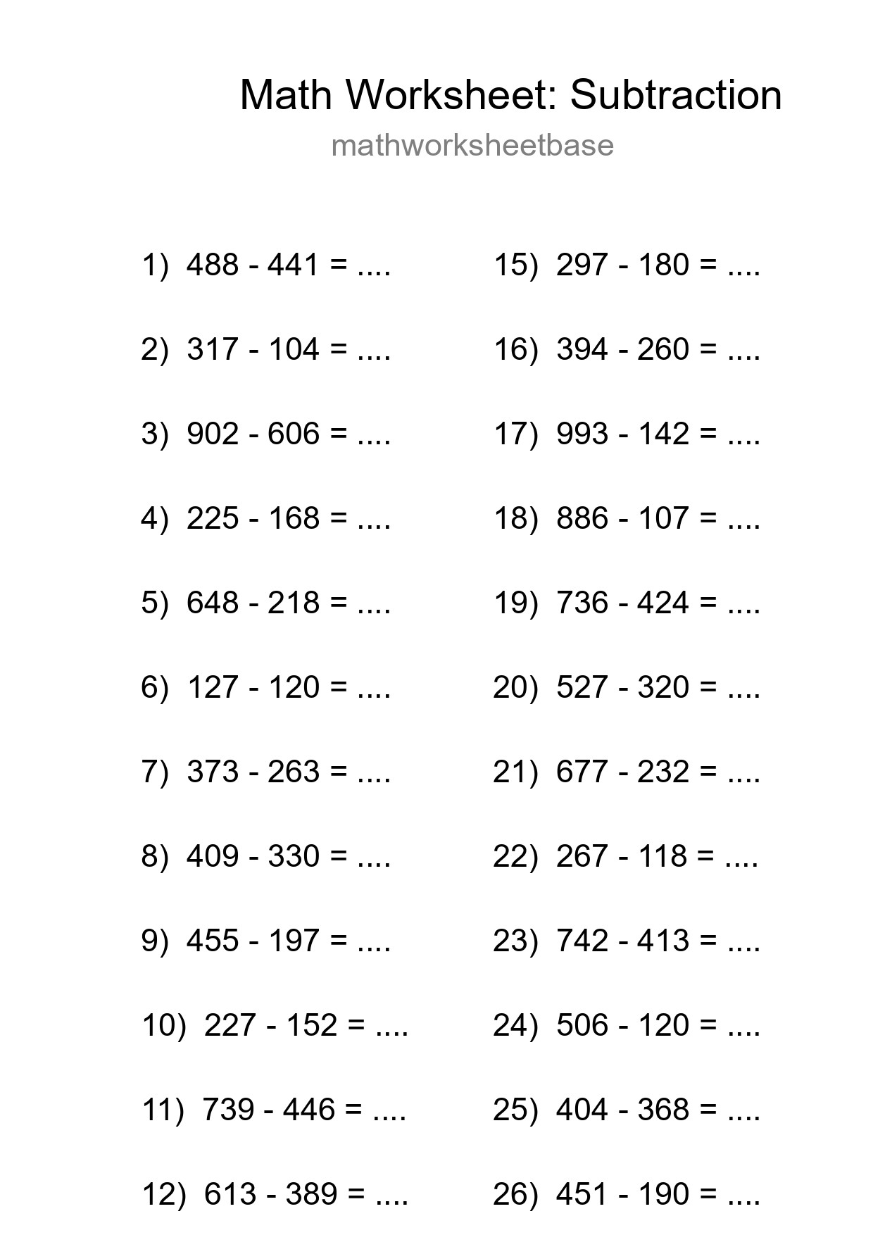 Grade 5 Subtraction Practice Worksheet (28 Problems) - Part 98