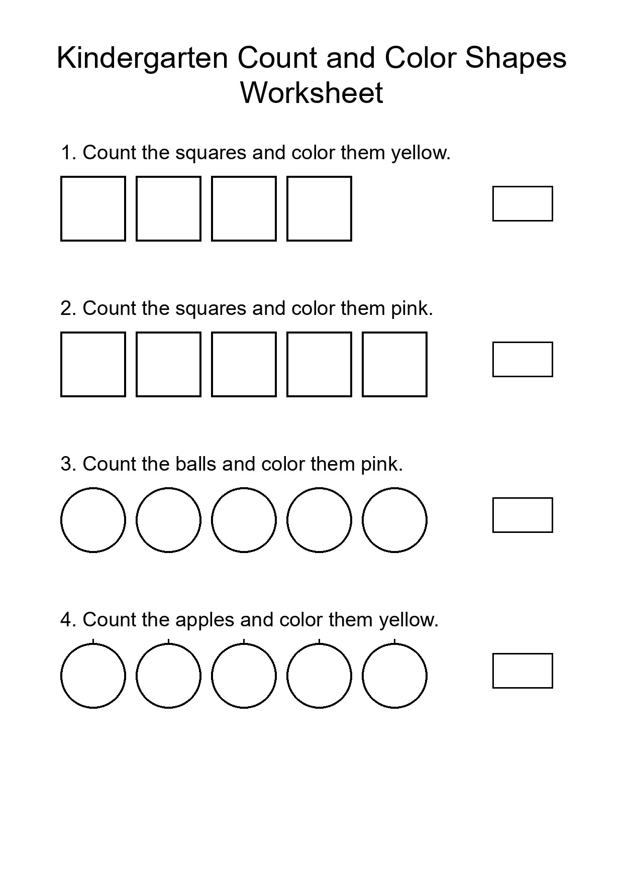 Kindergarten Count and Color Shapes Worksheet