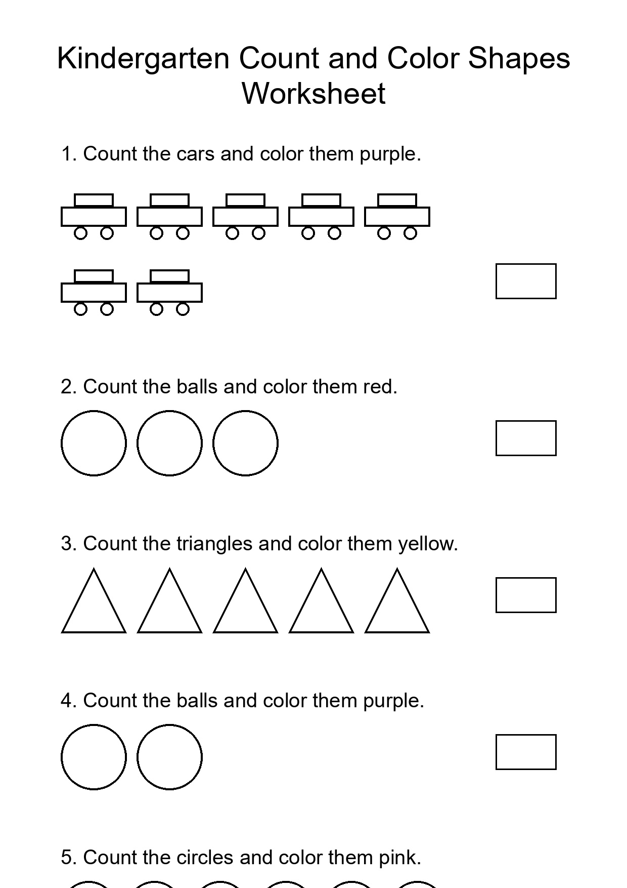 Kindergarten Count and Color Shapes Worksheet
