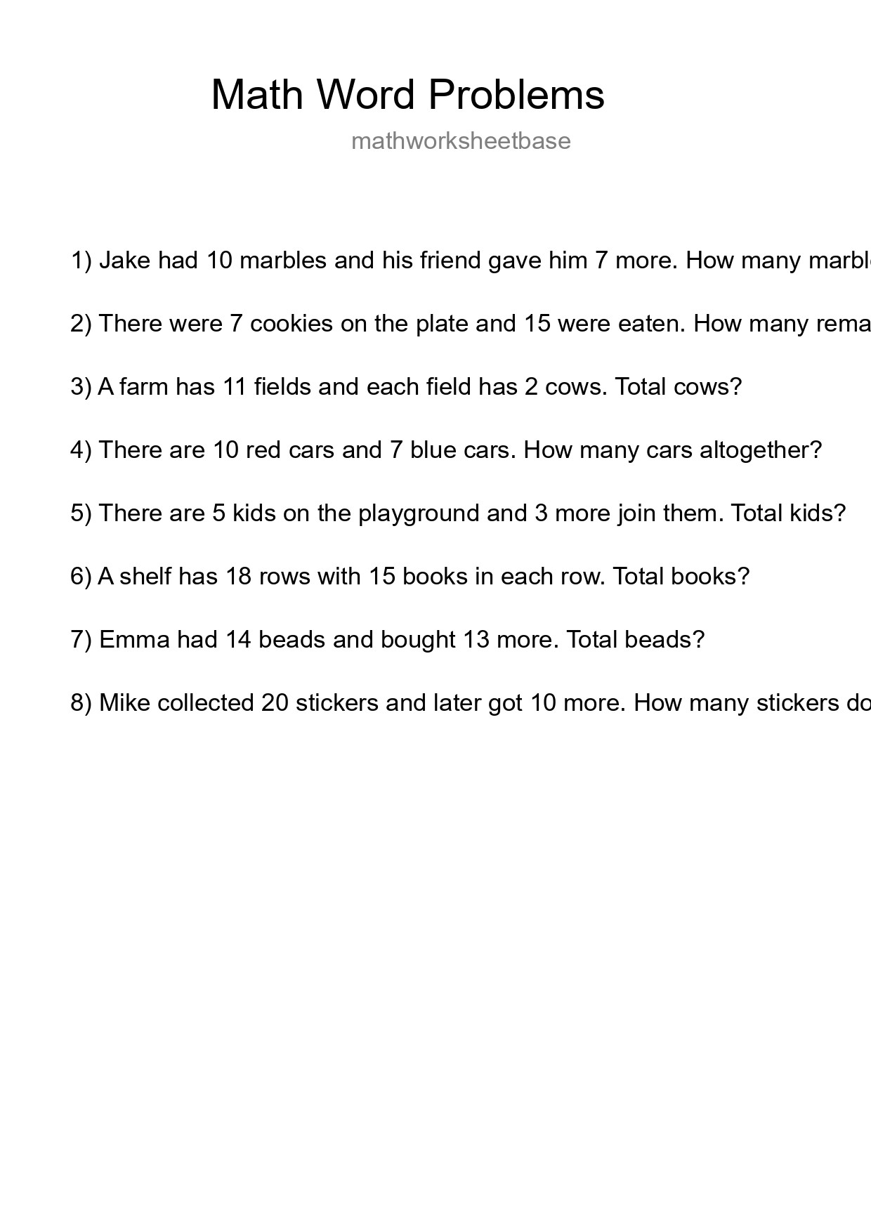 Math Word Problem Worksheet