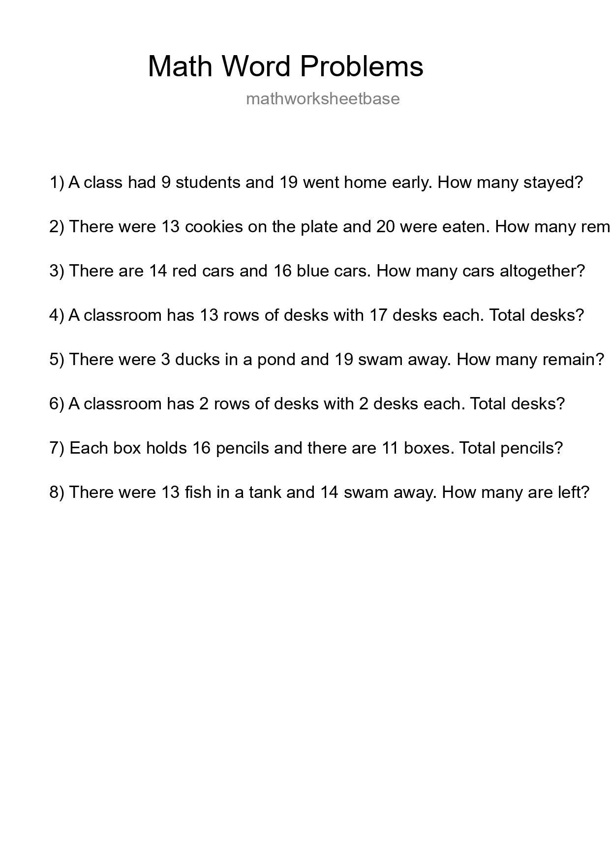 Math Word Problem Worksheet